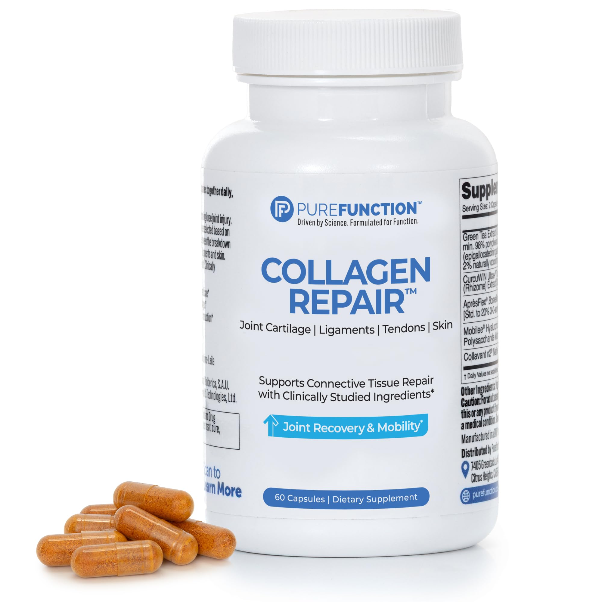 PUREFUNCTION Collagen Repair Joint Support Supplement - Boswellia, Turmeric, Hyaluronic Acid, EGCG, and Undenatured Collagen for Joint Maintenance and Repair - 60 Capsules PUREFUNCTIONAu supplements