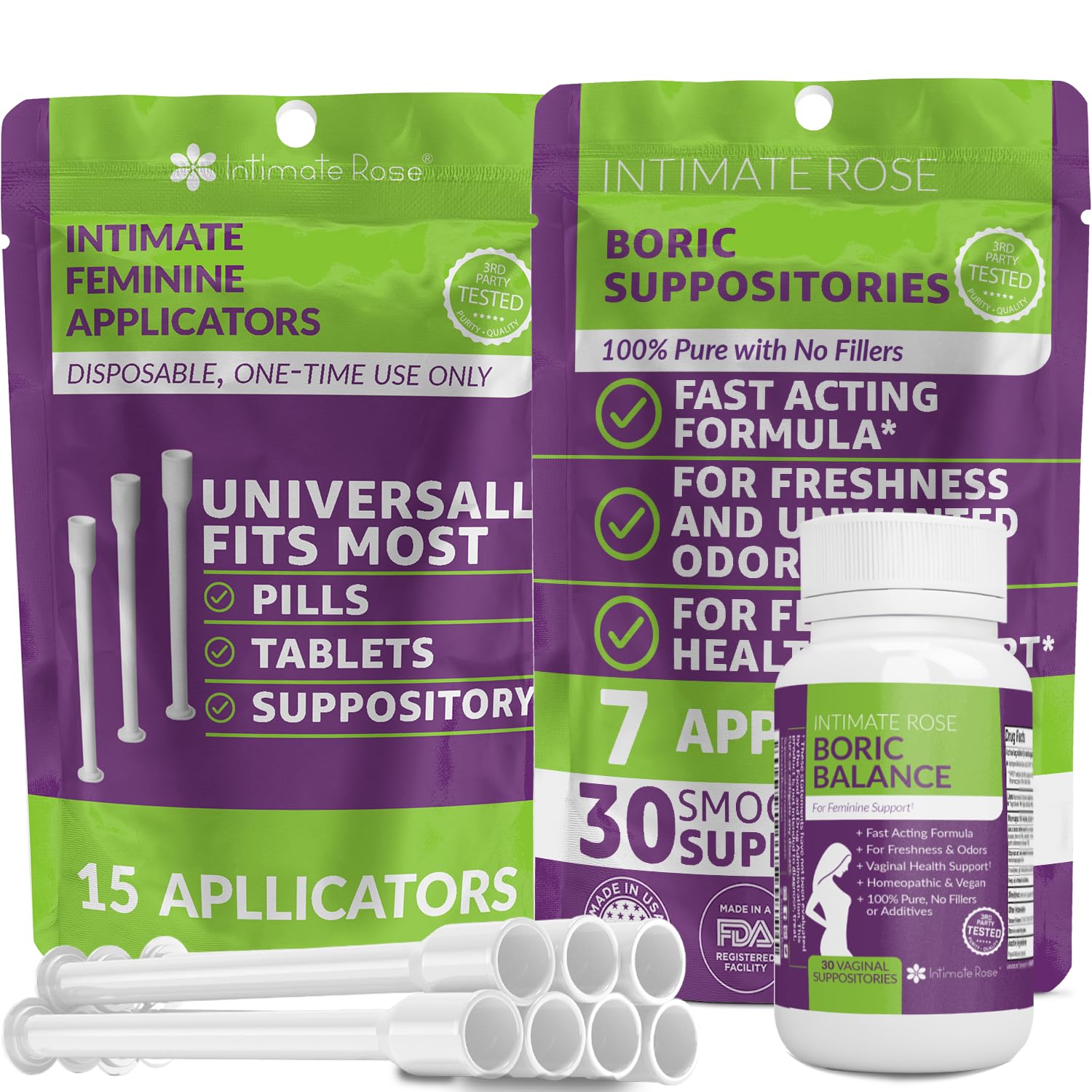Save 10% on Boric Acid Vaginal Suppositories - 30 Count (600mg) + 7 Applicators and 15 Additional Intimate RoseAu supplements