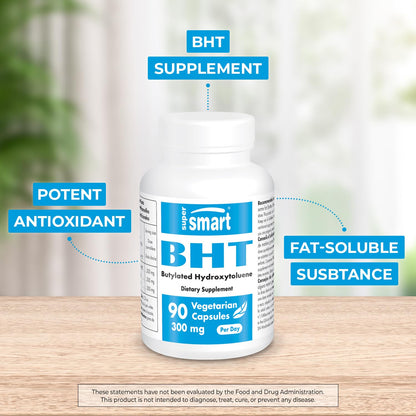 Supersmart - BHT 300 mg Per Day - Butylated Hydroxytoluene - Powerful Antioxidant SupersmartUS supplements