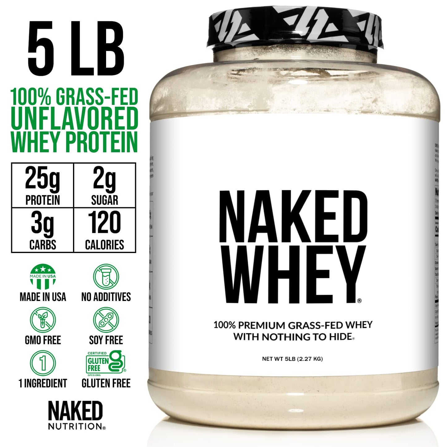 NAKED WHEY 5LB 100% Grass Fed Unflavored Whey Protein Powder - US Farms NAKEDUS supplements