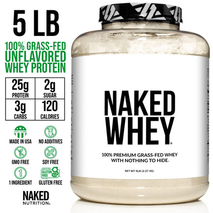 NAKED WHEY 5LB 100% Grass Fed Unflavored Whey Protein Powder - US Farms NAKEDUS supplements