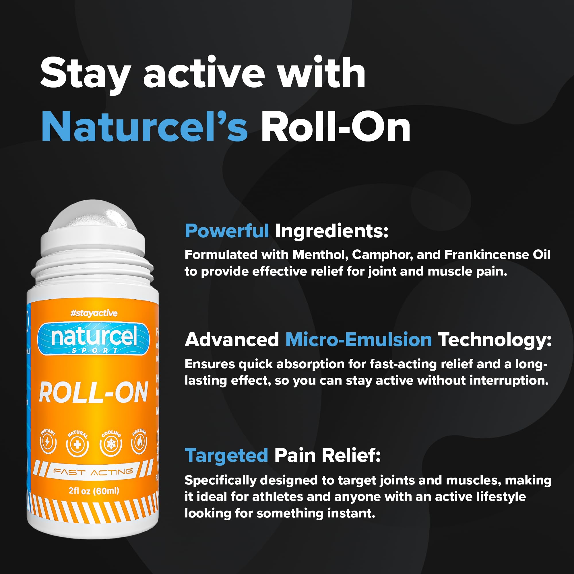 Naturcel Sport Roll-On, 2FL OZ, Topical Reliever for Aches and Pains of Muscles and Joints, Cooling, Fast Acting, Mess Free Massage Roller, Colorless NaturcelAu supplements