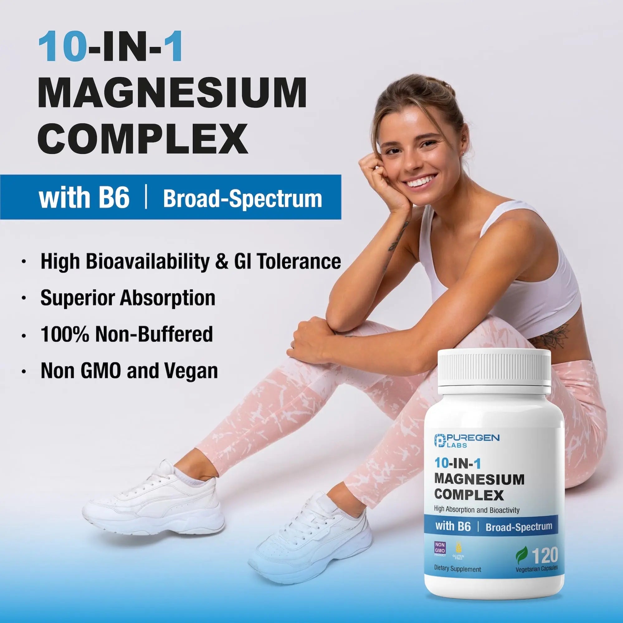 Puregen Labs 10 in 1 Magnesium Complex 500mg with B6-120 Veggie Capsules [High Absorption and Bioactivity] Non-GMO, NO Gluten and Dairy P Puregen Labsnz supplements