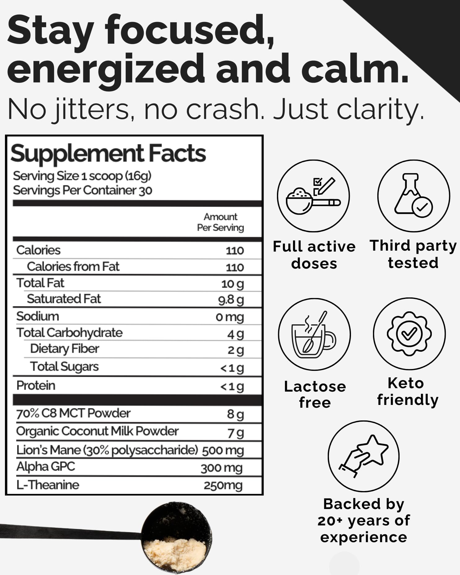 Keto Brainz C8MCT Based Nootropic - with 500mg Lion's Mane Mushroom, AlphaGPC & L-Theanine This is The Ultimate Easy to use nootropic Stack & Makes Delicious Mushroom Coffee! 16oz. 30 Servings Keto BrainzAu supplements