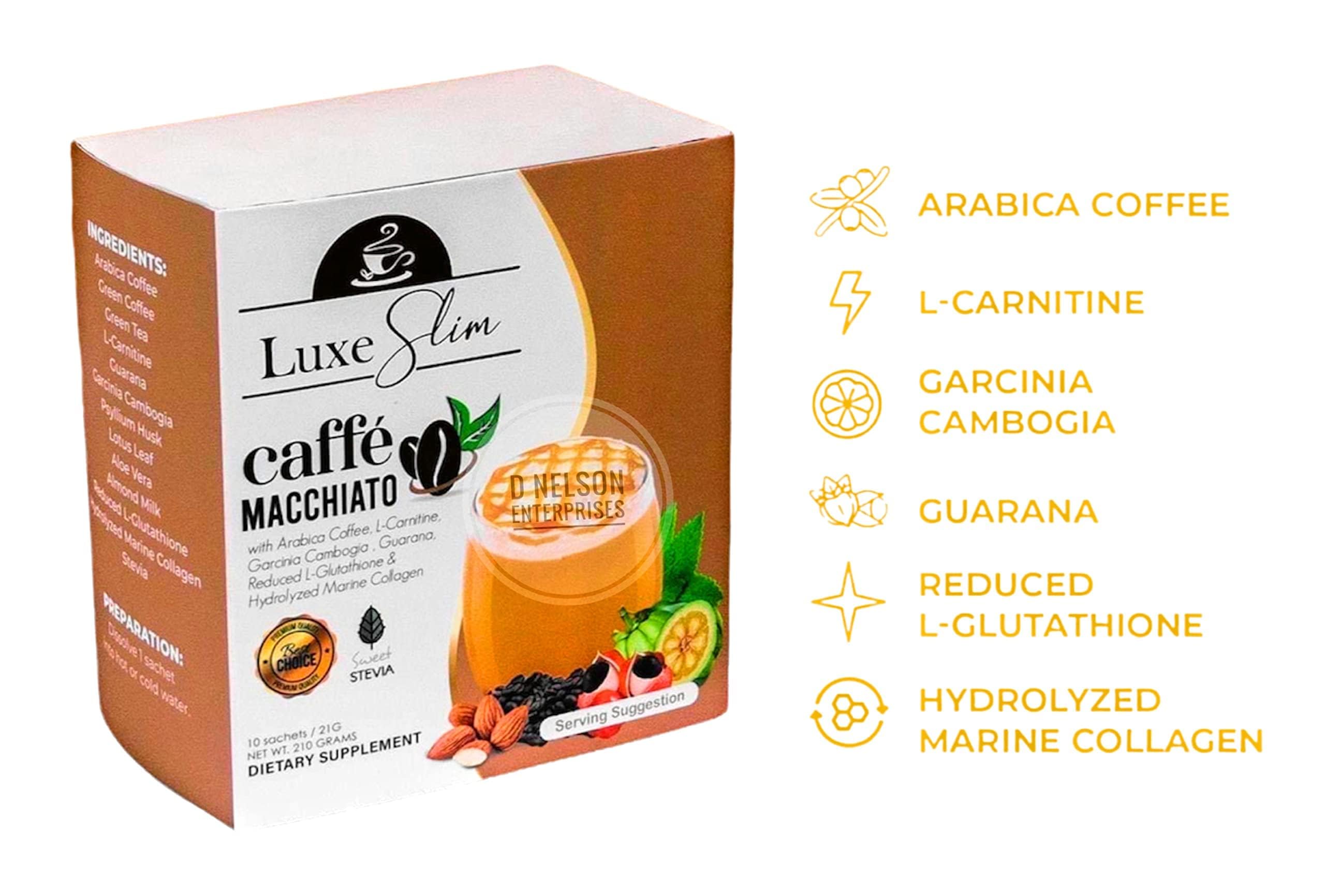 Luxe Slim Cafe Macchiato with Hydrolyzed Collagen & Glutathione, 21g x 10 Sachets, 0.74 Ounce Luxe SlimUS supplements