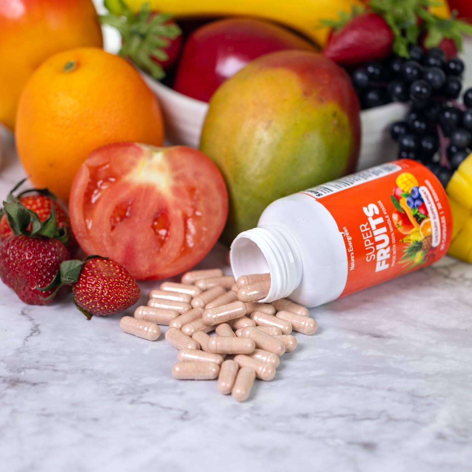 Fruits and Veggies Supplement - Nature Fruits and Vegetables Supplements - Vegan, Non GMO, Soy Free, Superfood Vitamins & Minerals Nutritional Balance - (Total 180 Capsules - Pack of 2) Made in USA Nature's EvergreenAu supplements