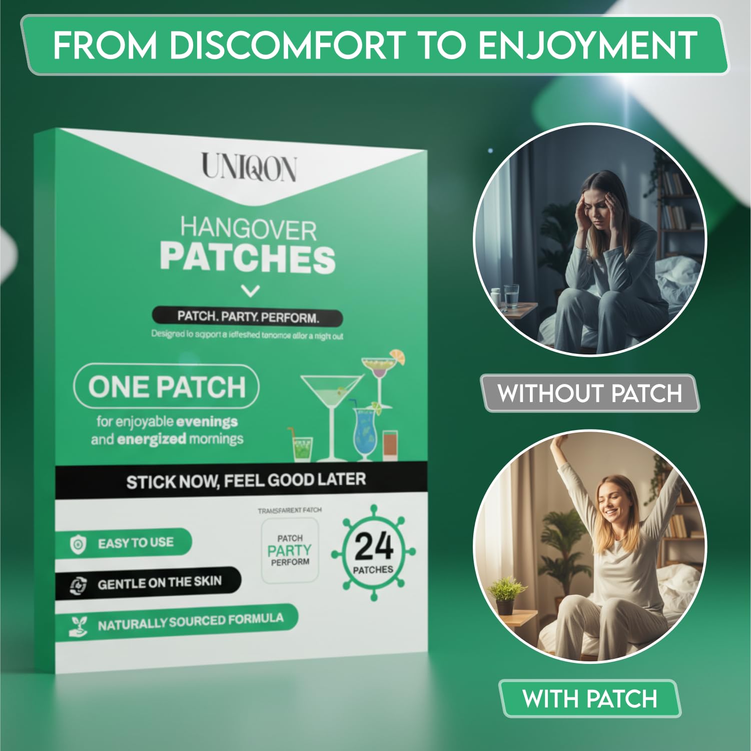 Recovery Patches 24 Pack, 100% Natural Ingredients Party Recovery Patch with Skin-Friendly & Waterproof Design, Strong Adhesive Party Patch for Secure Fit, Enhanced Morning Formula UniqonAu supplements