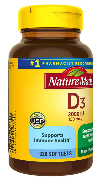 Nature Made Vitamin D3 2000iu 320 Ct. Soft Gels (Packaging May Vary) Nature MadeUS supplements
