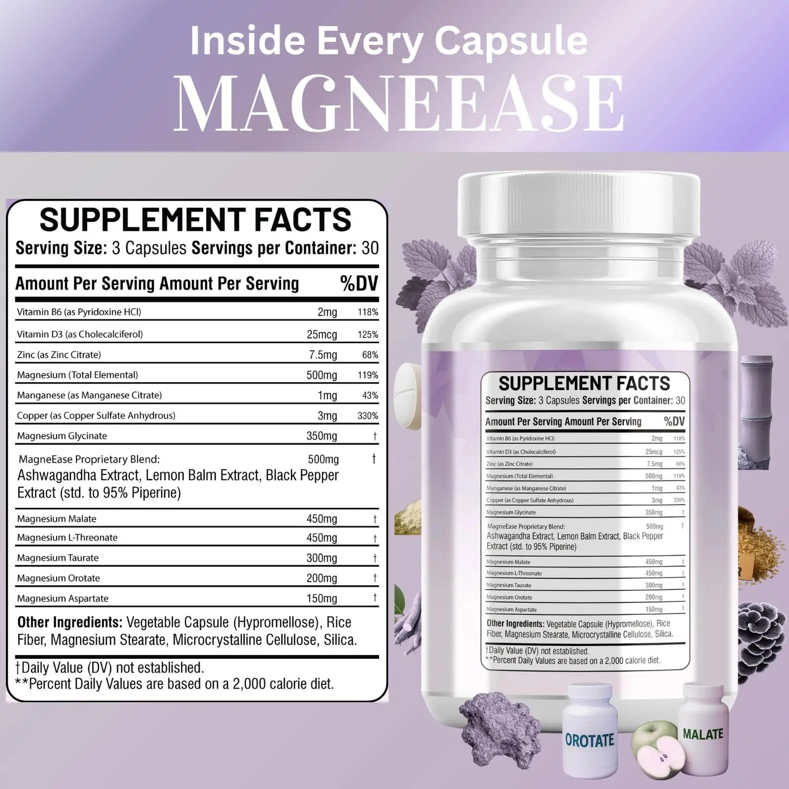 Kun Shafi Magnesium Complex with Magnesium Glycinate Malate, L-Threonate, Taurate, Orotate, Zinc,Aspartate, Copper Manganese & Vitamin D3 B6 Complex - 1Pack Kun Shafinz supplements