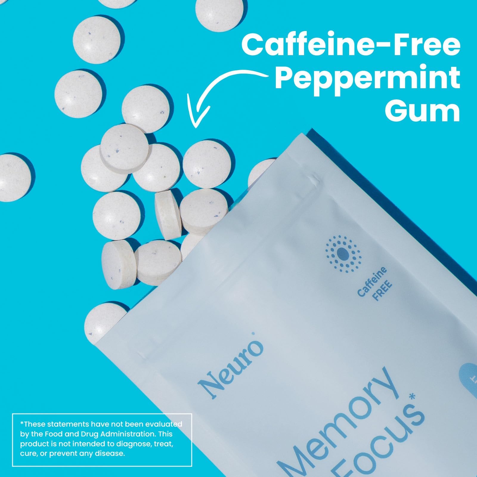 Neuro Memory & Focus Gum - Nootropic Gum with Vitamin B12, Vitamin B6, L-Theanine & Ginseng Extract - Natural Brain Support Supplement - Vegan, Caffeine & Sugar Free Chews - Peppermint, 90 ct NeuroAu supplements
