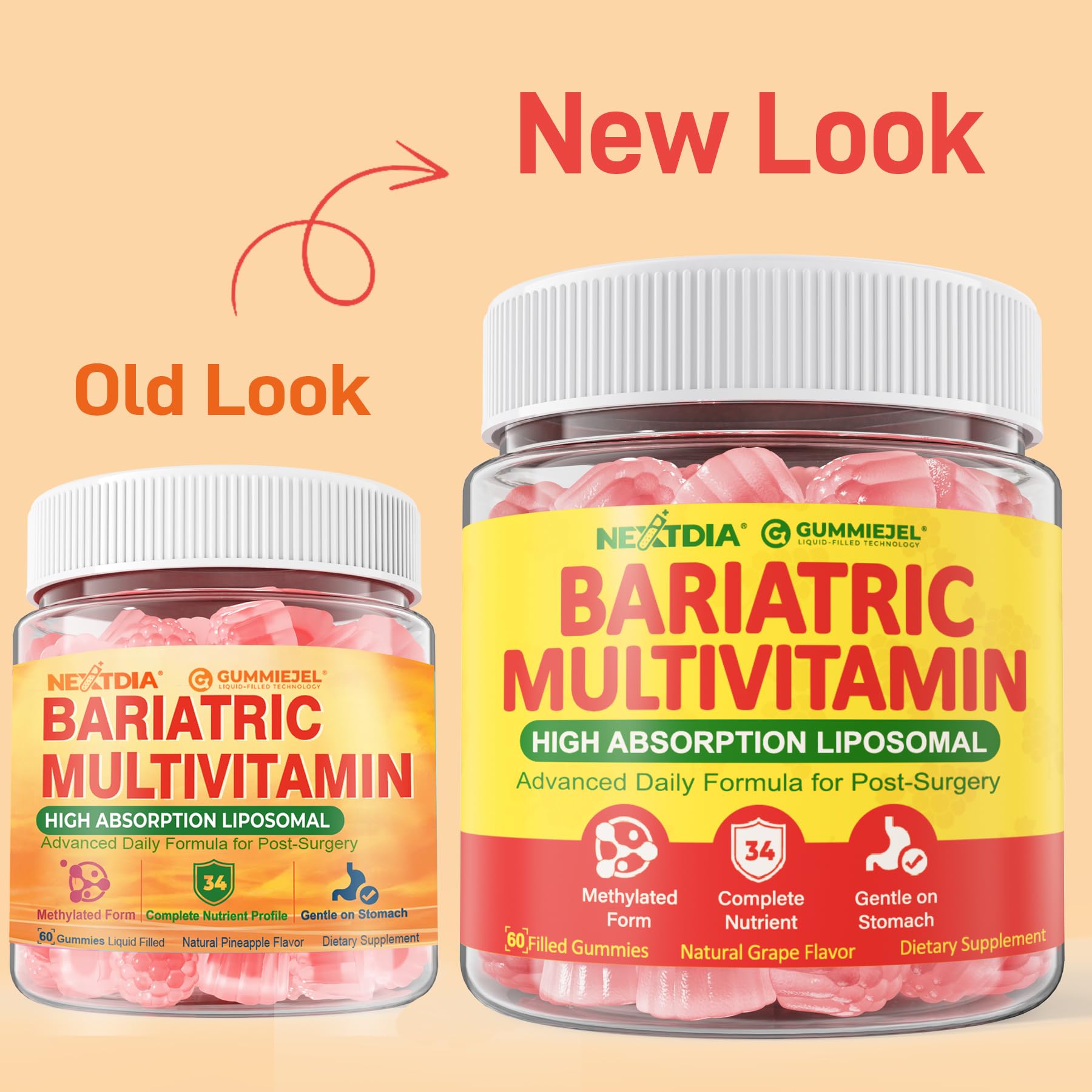Liposomal Methylated Bariatric Multivitamin Gummies with Iron for Women & Men, High Absorption Multivitamin w/CoQ 10, Probiotic, Digestive Enzymes Support Gastric Bypass & Sleeve Recover, Energy,1Pack NextdiaAu supplements