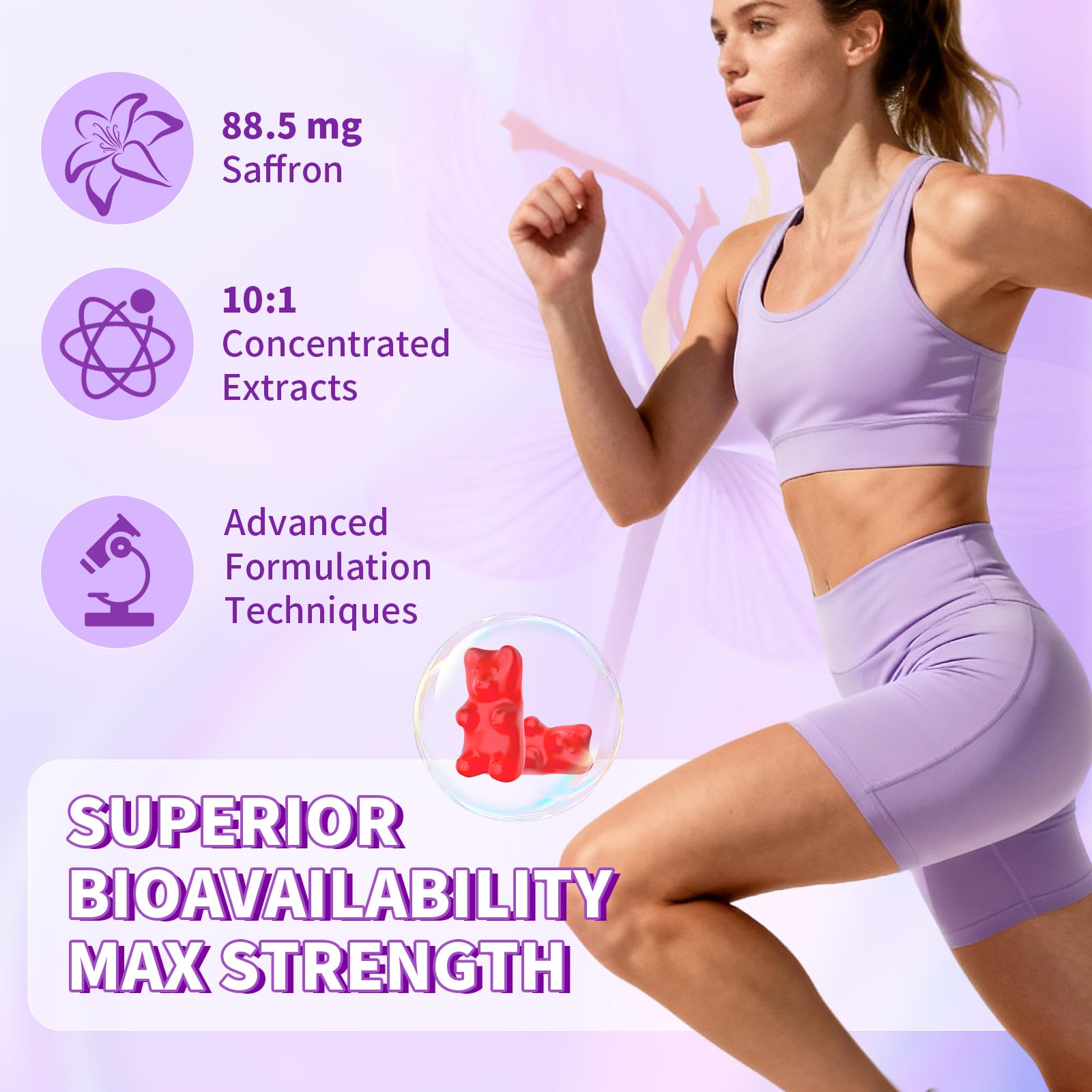 YXSW Saffron Gummies, Saffron Supplements for Kids & Adults with Ashwagandha, L-Theanine, Lemon Balm, Vitamin D3, B6, Magnesium & Zinc - Support Focus, Relaxation, Raspberry Flavor, 120 Count YXSWAu supplements