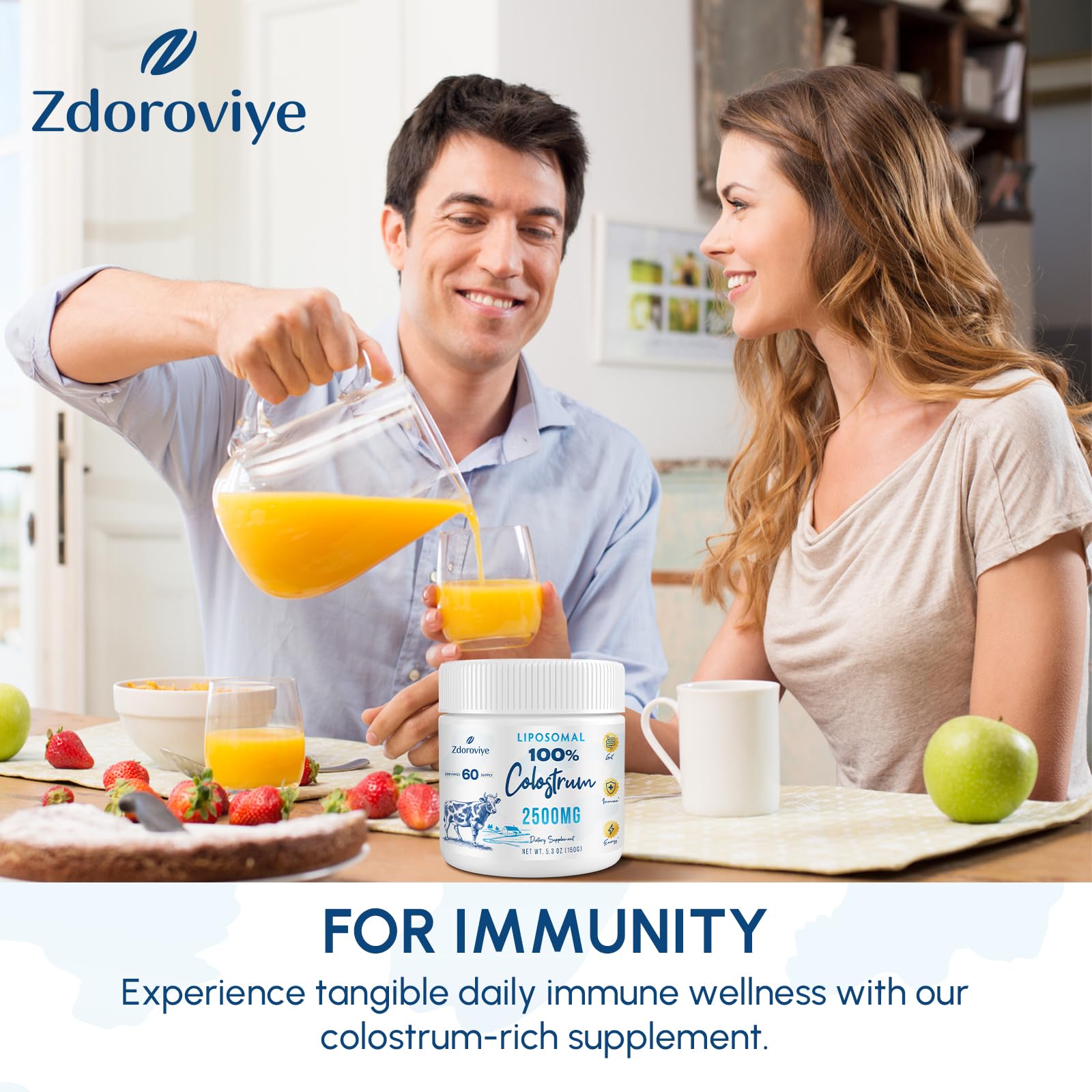 Zdoroviye Liposomal Bovine Colostrum Powder Supplement 2500 mg, Higher Absorption Than Regular Bovine Colostrum (60 Servings) ZdoroviyeAu supplements