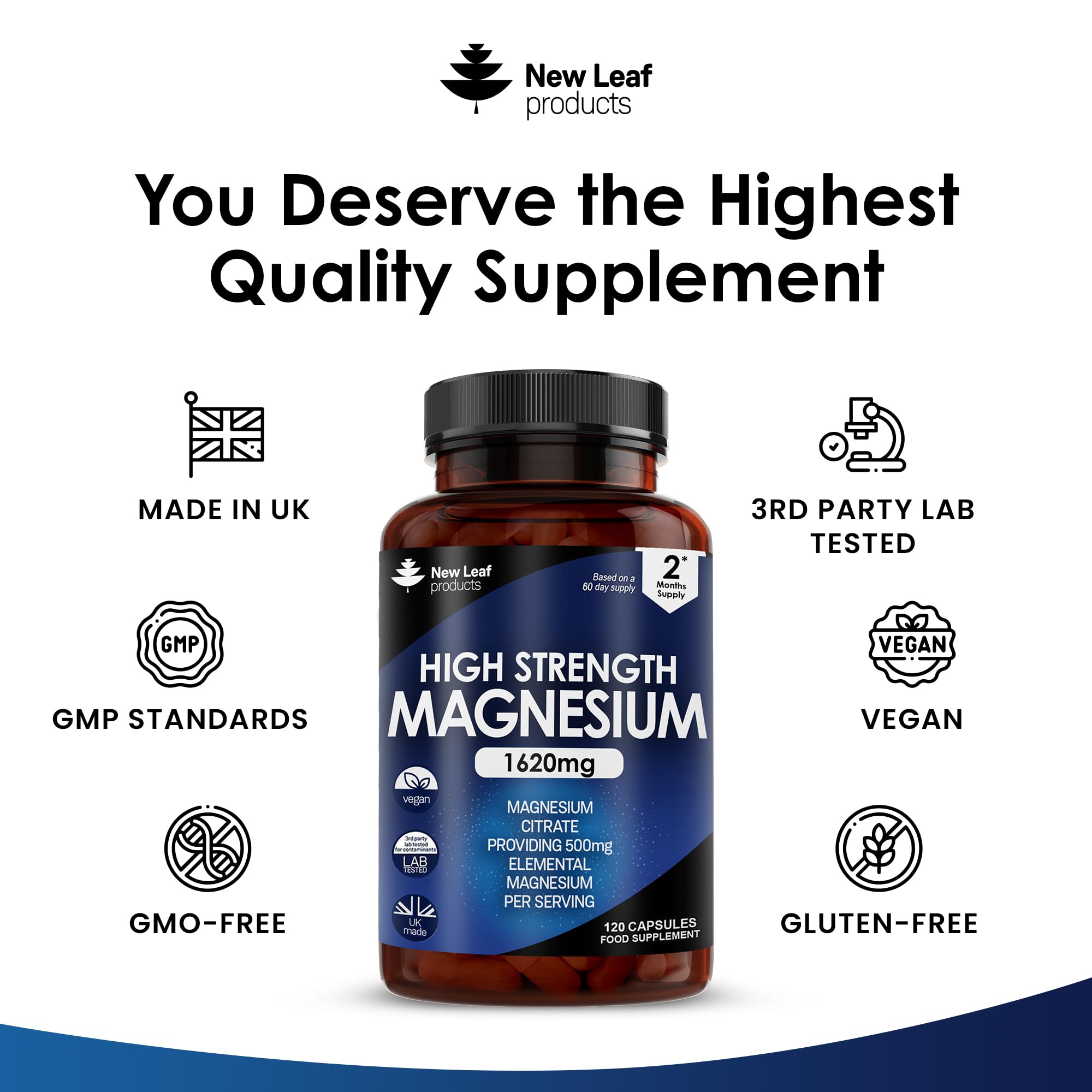 Magnesium Supplements 1620mg - Super Strength - Magnesium Citrate Capsules NEW LEAF PRODUCTSUS supplements