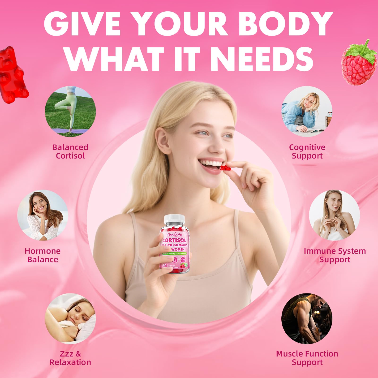 Cortisol Gummies for Women, Cortisol Supplements Gummies with Magnesium Ashwagandha Rhodiola Rosea and L-theanine Complex for Relaxation and Focus, Zzz Support, Raspberry Flavor, 60 Count GrnLifeAu supplements