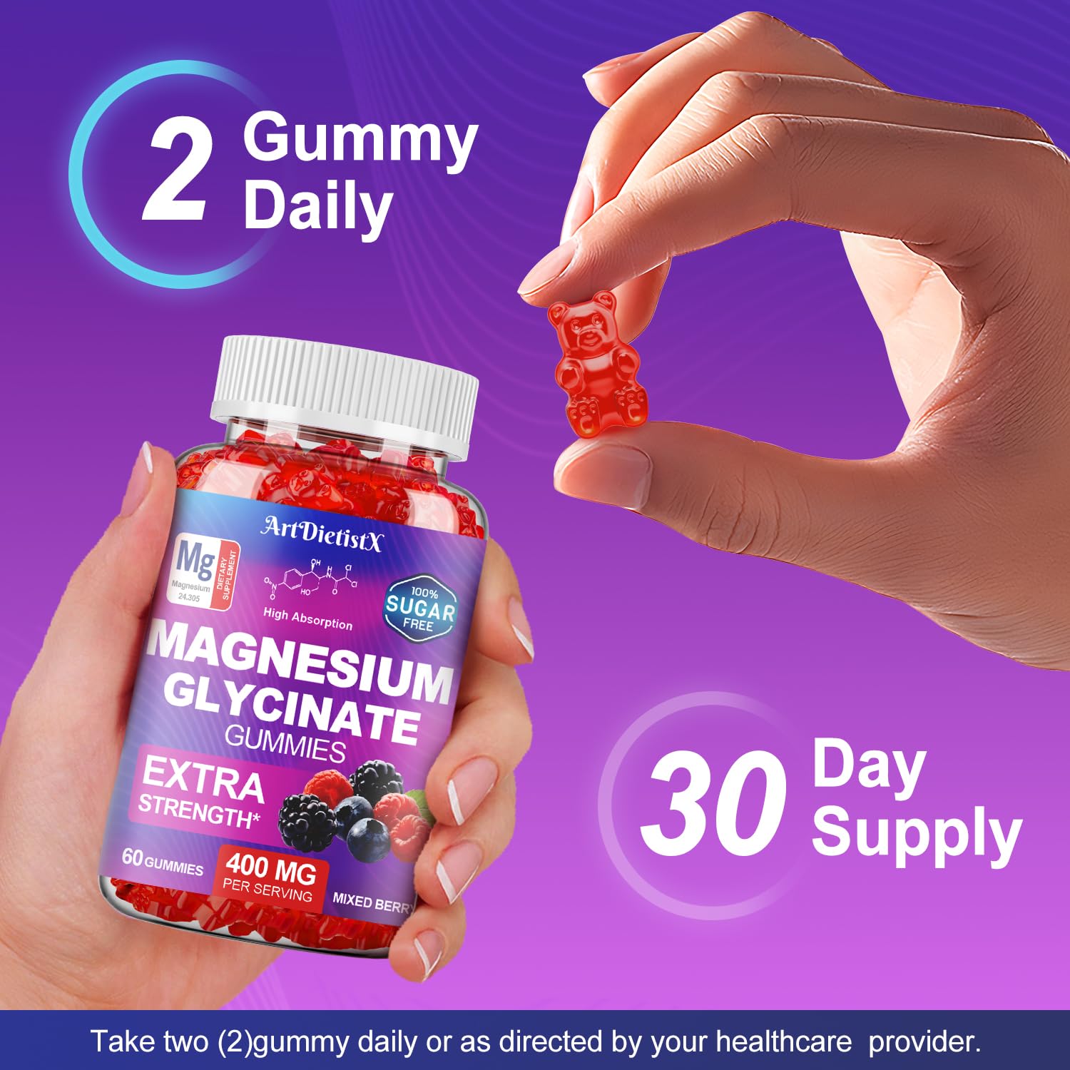 Magnesium Glycinate Gummies 400mg, Sugar Free Mаgnеsium Gummiеs for Adults with Magnesium Malate, Zinc, and Vitamin B6 for Sleep, Body Support and Relaxation, Non GMO, 60 Count-Multi-Flavor ArtDietistXAu supplements
