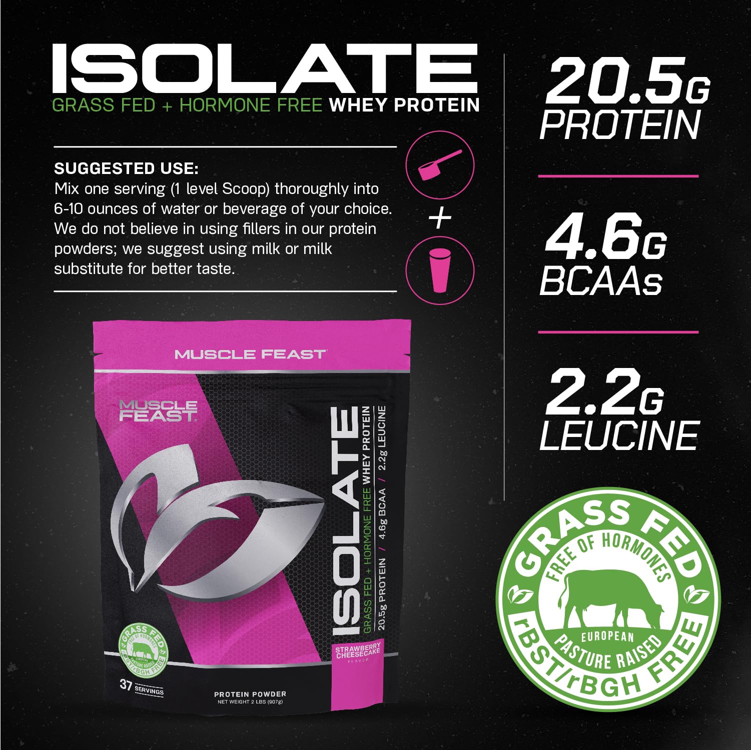 Muscle Feast Grass-Fed Whey Protein Isolate, All Natural Hormone Free Pasture Raised Muscle FeastUS supplements