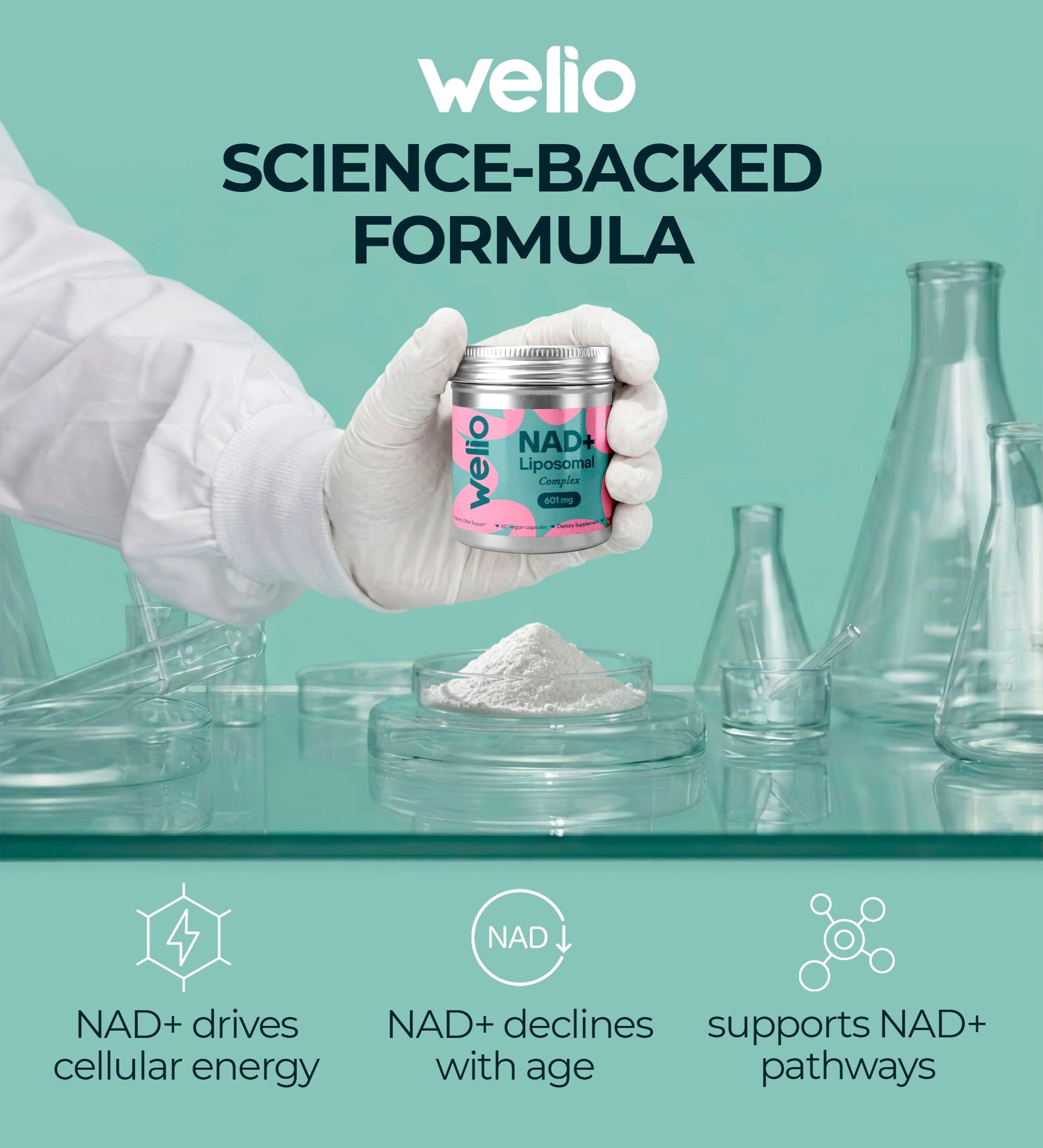 Liposomal NAD Supplement 601mg | Third-Party Tested, High Purity NAD+ | Anti-Aging & Cellular Health | NMN Supplement Alternative | Advanced NAD+ Supplement for Women & Men – 60 Capsules WelioAu supplements