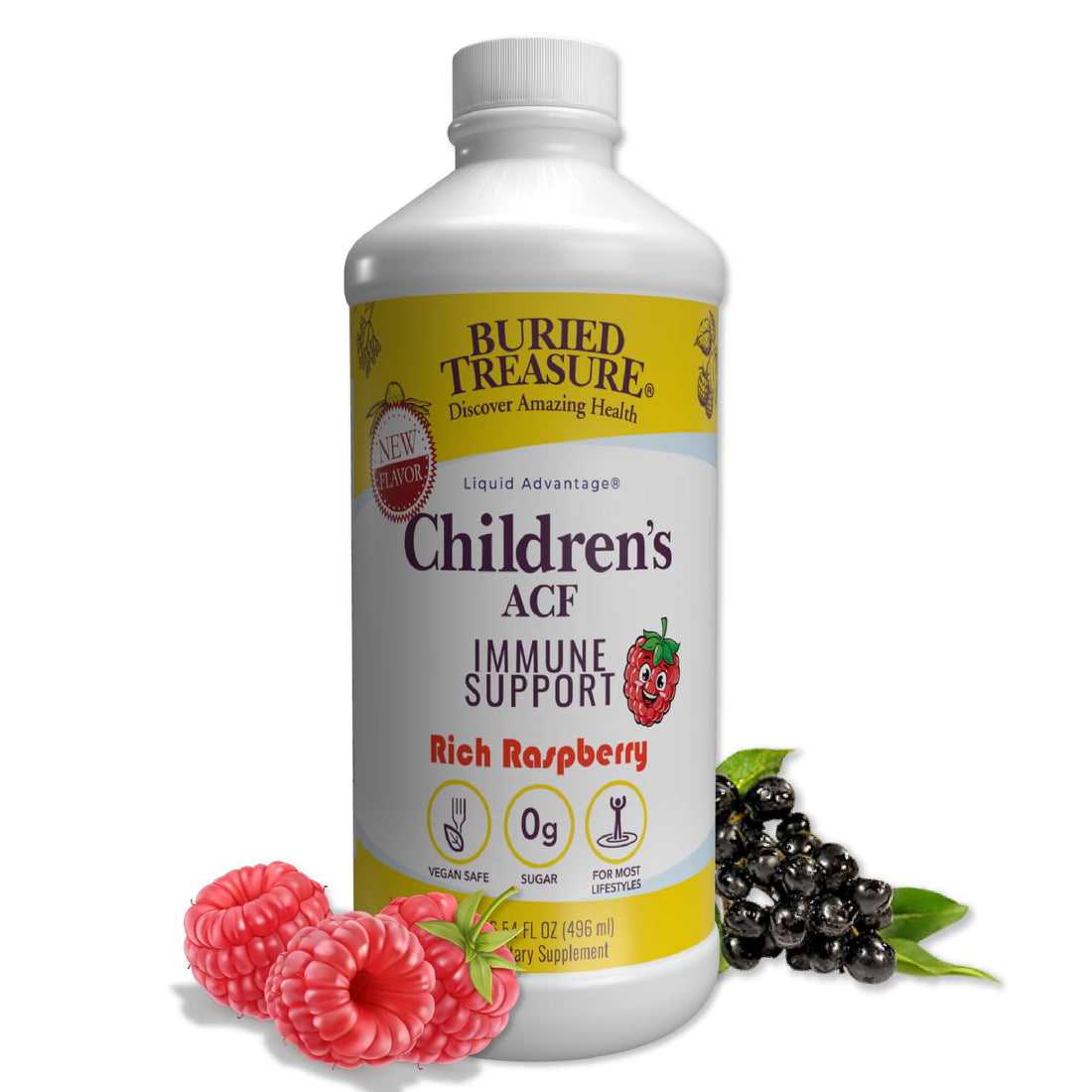 Buried Treasure Children’s ACF Liquid Immune Support for Kids – Elderberry, Echinacea & Botanicals – Raspberry Flavor – 16 oz – Sugar Free Buried TreasureAu supplements