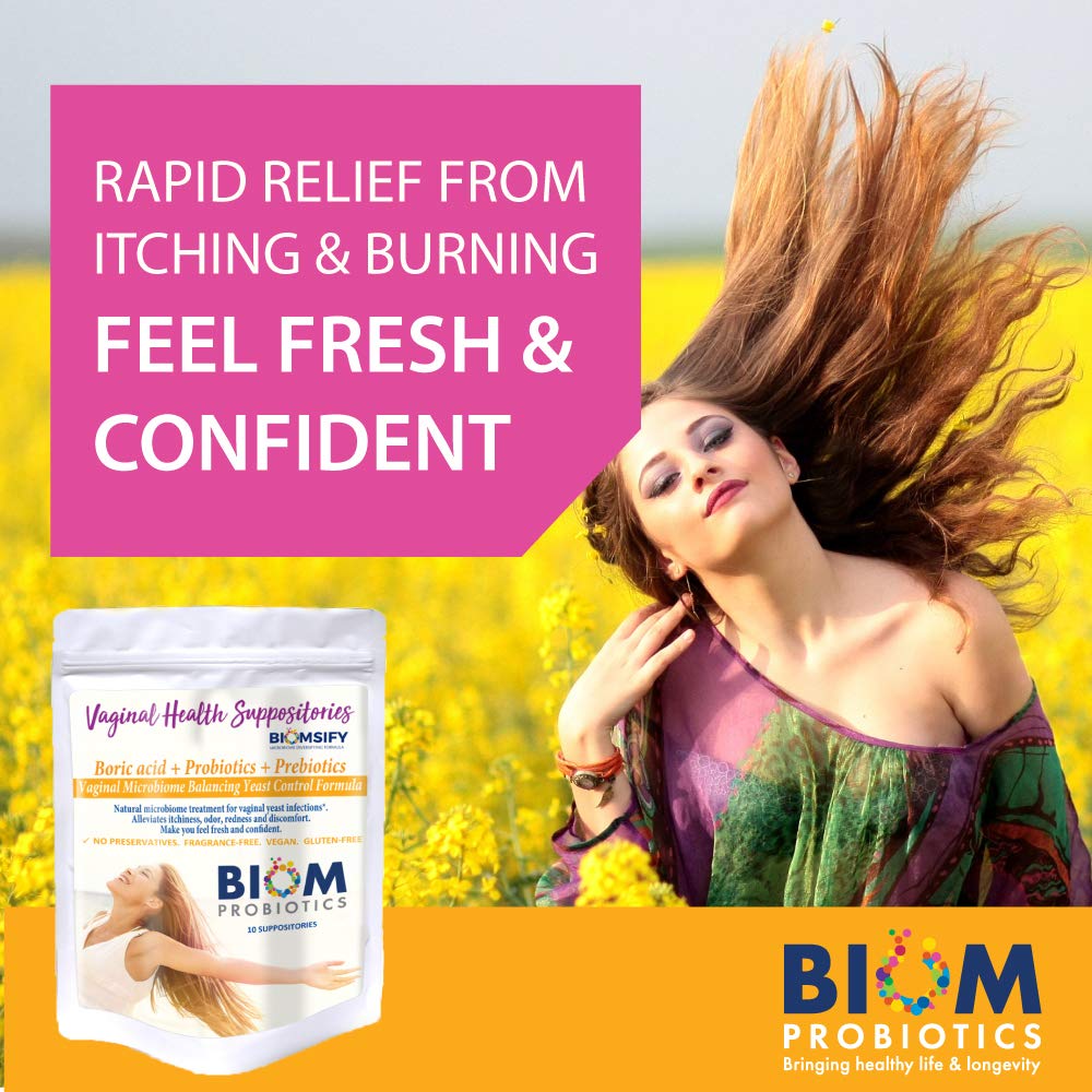 Biom Probiotics Prebiotics Boric acid Suppositories . Feminine Health Probiotic for Infections & pH Essentials VEGAN,PARABEN-FREE (10) Biom ProbioticsUS supplements