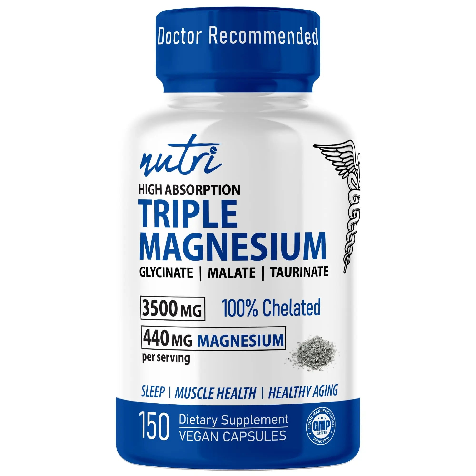 Nutri Triple Magnesium Complex 440mg - Magnesium Glycinate, Malate, & Taurinate - 100% Chelated for Maximum Absorption - 120 Vegan Capsules - Triple Complex Magnesium - Magnesio Triple Complex Nature's FusionsAu supplements