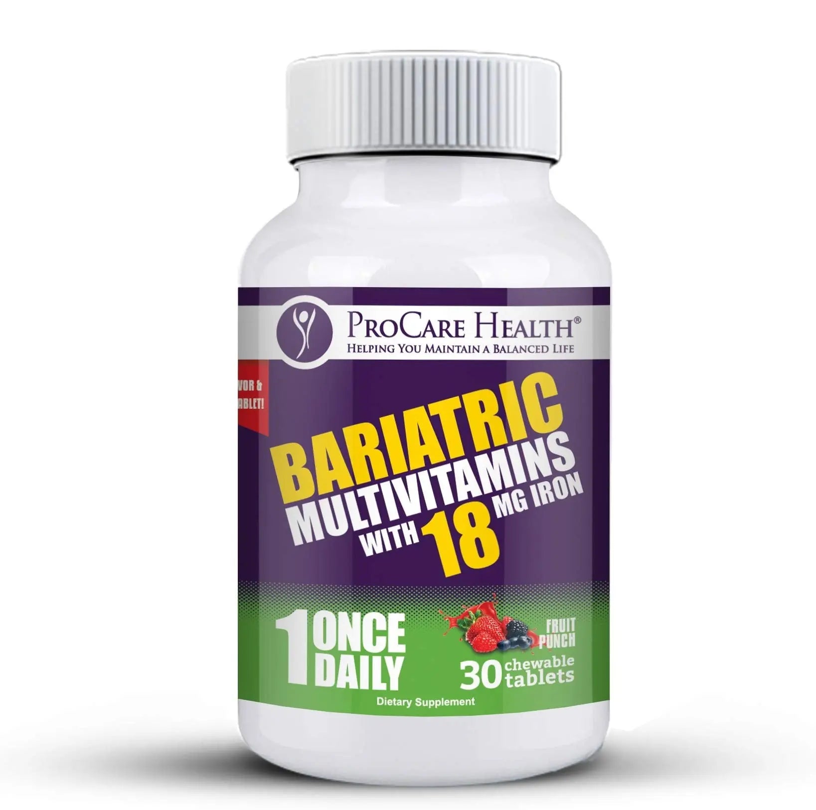 ProCare Health Bariatric Chewable Multivitamin with Iron 18mg (30 Tablets) - Fruit Punch Flavor Bariatric Multivitamin Chewable ProCare HealthAu supplements