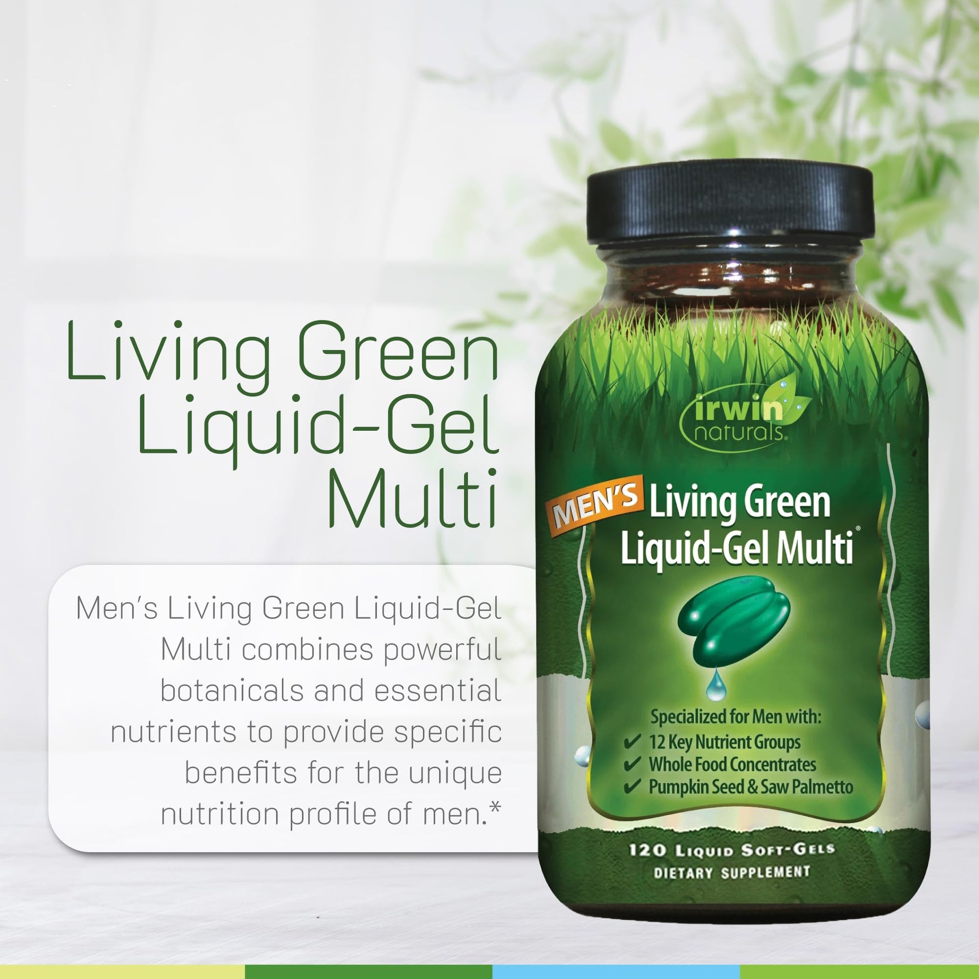 Irwin Naturals Men's Living Green Liquid-Gel Multi - 70 Essential Nutrients, Full-Spectrum Vitamin Supplements for Men, Wholefood Blend - Promotes Brain & Adrenal Support - 120 Liquid Soft-Gels Irwin NaturalsAu supplements