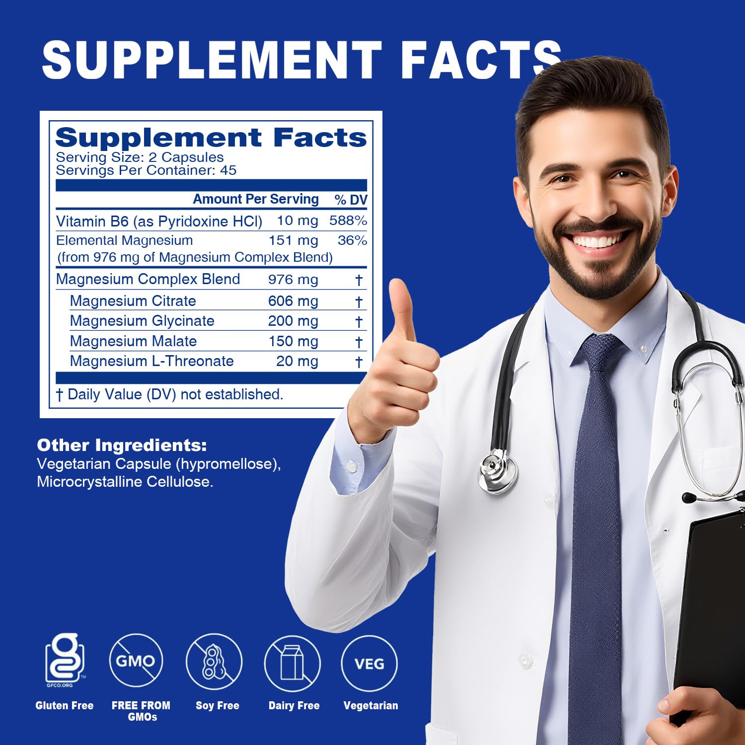 5 in 1 Magnesium Complex Capsule 976mg wtih Magnesium Glycinate, Citrate, Malate, L-Threonate & Vitamin B6, High Absorption Magnesium Complex for Women & Men, Third-Party Tested, Vegan, Non-GMO Sound Health PlusAu supplements