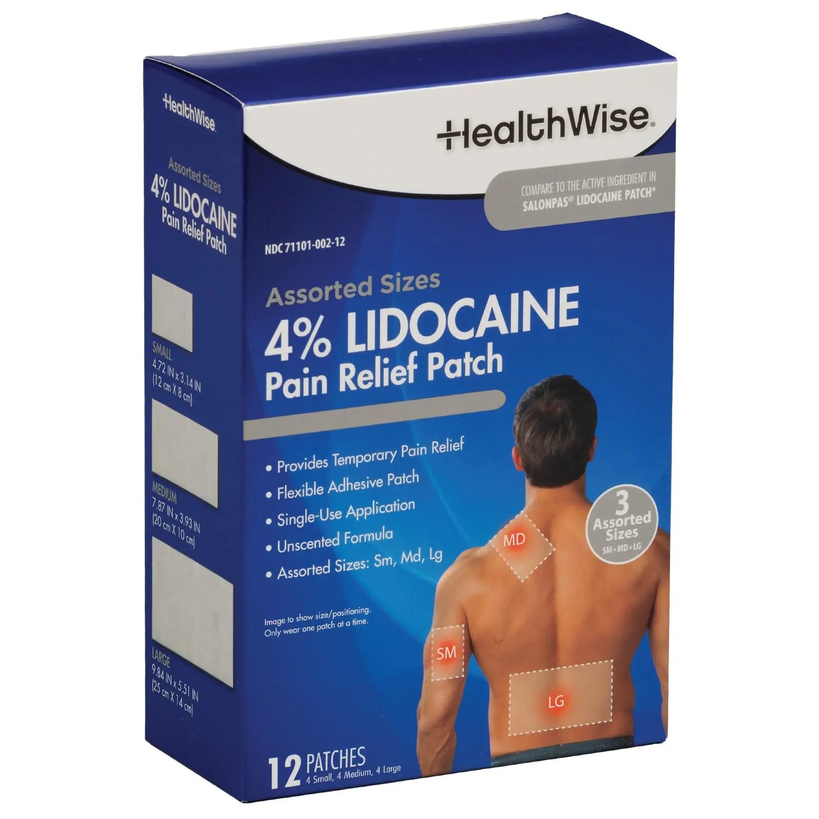 HealthWise Lidocaine Pain Patch | 4% OTC Lidocaine | 12-Count Assorted Sizes | Paraben-Free Formula | Temporarily Soothes Minor Aches and Pains | Unscented | Flexible Application HealthWiseAu supplements