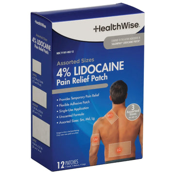 HealthWise Lidocaine Pain Patch | 4% OTC Lidocaine | 12-Count Assorted Sizes | Paraben-Free Formula | Temporarily Soothes Minor Aches and Pains | Unscented | Flexible Application HealthWiseAu supplements