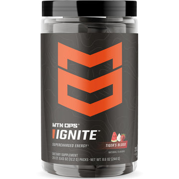 MTN OPS Ignite Trail Packs Energy Drink Powder, Gluten Free Nootropic Supplement Drink Mix, L Arginine, L Citrulline, Caffeine & Nootropic Sugar Free Drink Mix, 20 Servings, Tiger's Blood MTN OPSAu supplements