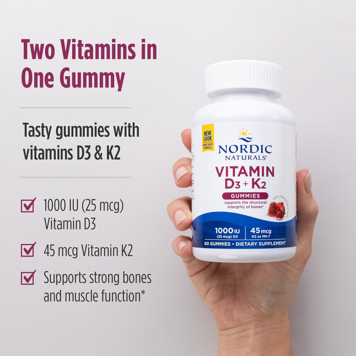 Nordic Naturals Vitamin D3 + K2 Gummies, Pomegranate - 60 Gummies - 1000 IU Vitamin D3 + 45 mcg K2 - Great Taste - Bone Health, Promotes Healthy Muscle Function - Non-GMO - 60 Servings Nordic NaturalsAu supplements
