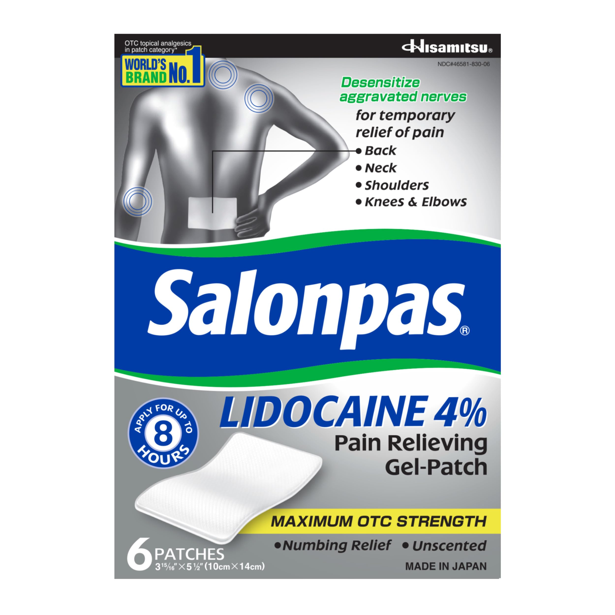 Salonpas Lidocaine 4% Pain Relieving Gel-Patch, 6 Count, for Back, Neck, Shoulder, Knee & Elbow Pain SalonpasAu supplements