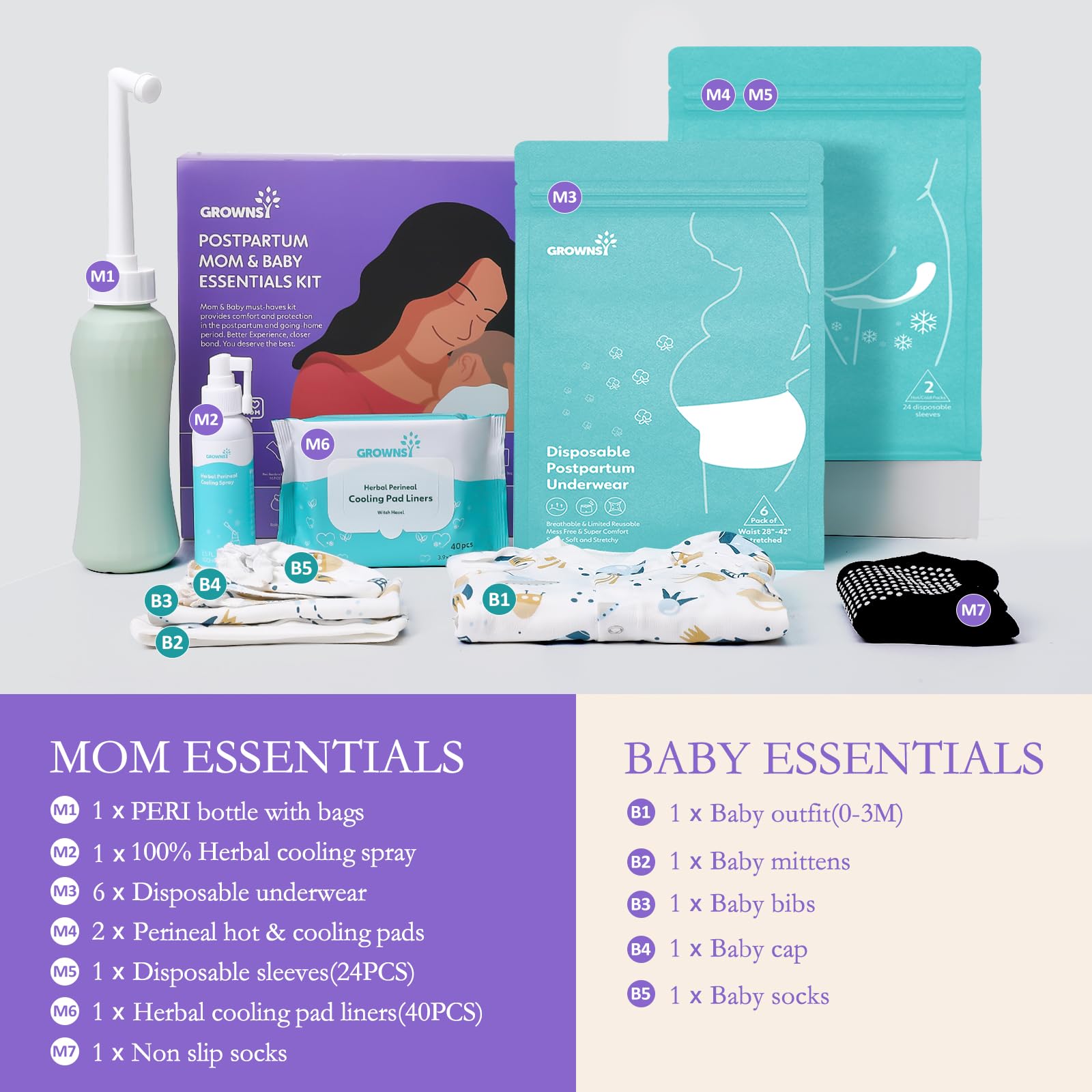 Grownsy Postpartum Mom & Baby Essential Kits, Postpartum Recovery Kit for Labor &Delivery GROWNSYAu supplements