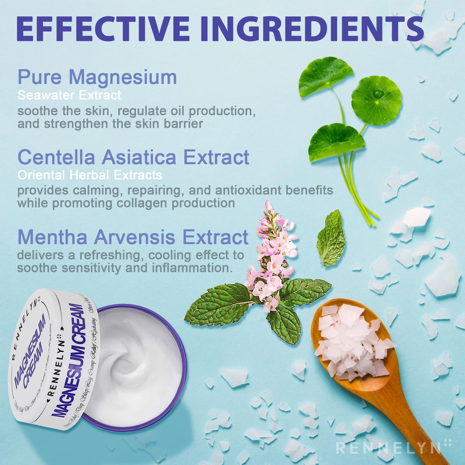 Magnesium Cream Leg Cramps: Soothing Lotion with Magnesium Glycinate, Malate, & Chloride (3 OZ FL, Lavender) RennelynAu supplements
