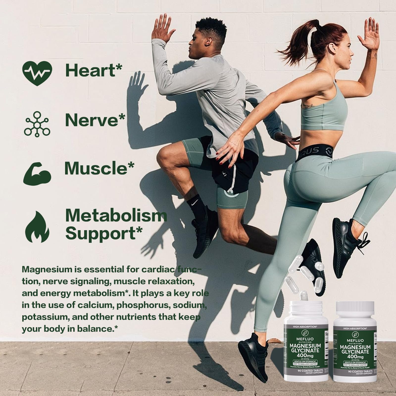 Magnesium Glycinate 400mg – High Absorption Magnesium Supplement for Muscle, Nerve & Sleep Support – Gentle on Stomach, Non-GMO, Vegan Capsules, 90 Count MefluoAu supplements