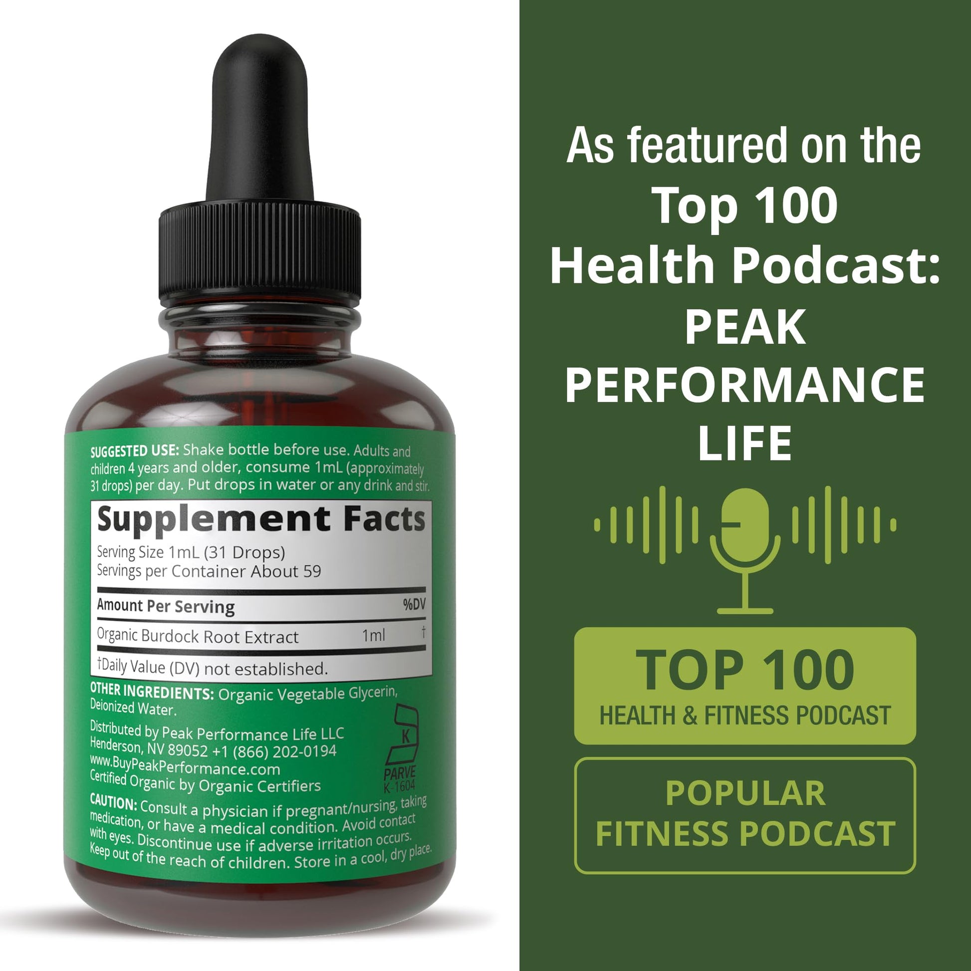 Peak Performance USDA Organic Burdock Root Liquid Drops Supplement. Vegan Extract Tincture for Women and Men. Organic Burdock Root Oil Herb. Zero Sugar, Gluten Free Supplements Peak PerformanceAu supplements