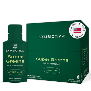 CYMBIOTIKA Super Greens Supplement with Chlorophyll, Spirulina, Daily Vegan Superfood Packets for Digestive Gut Health, Detox, Energy and Immune Support, Citrus Lime Flavor, 15 mL Pouches, 30 Pack CYMBIOTIKAUS supplements