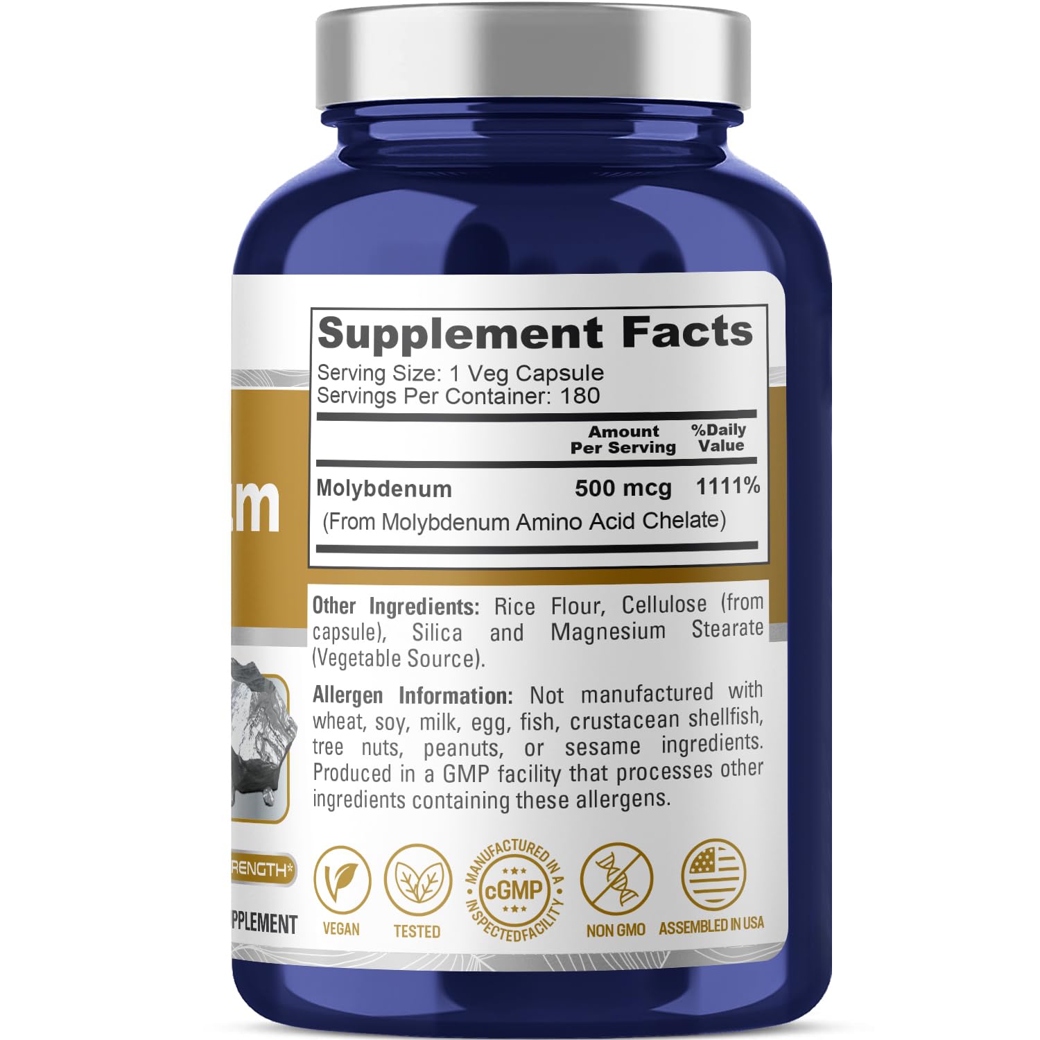 NusaPure Chelated Molybdenum 500 mcg 180 Vegetarian Caps (Vegan, Non-GMO) NusaPureAu supplements