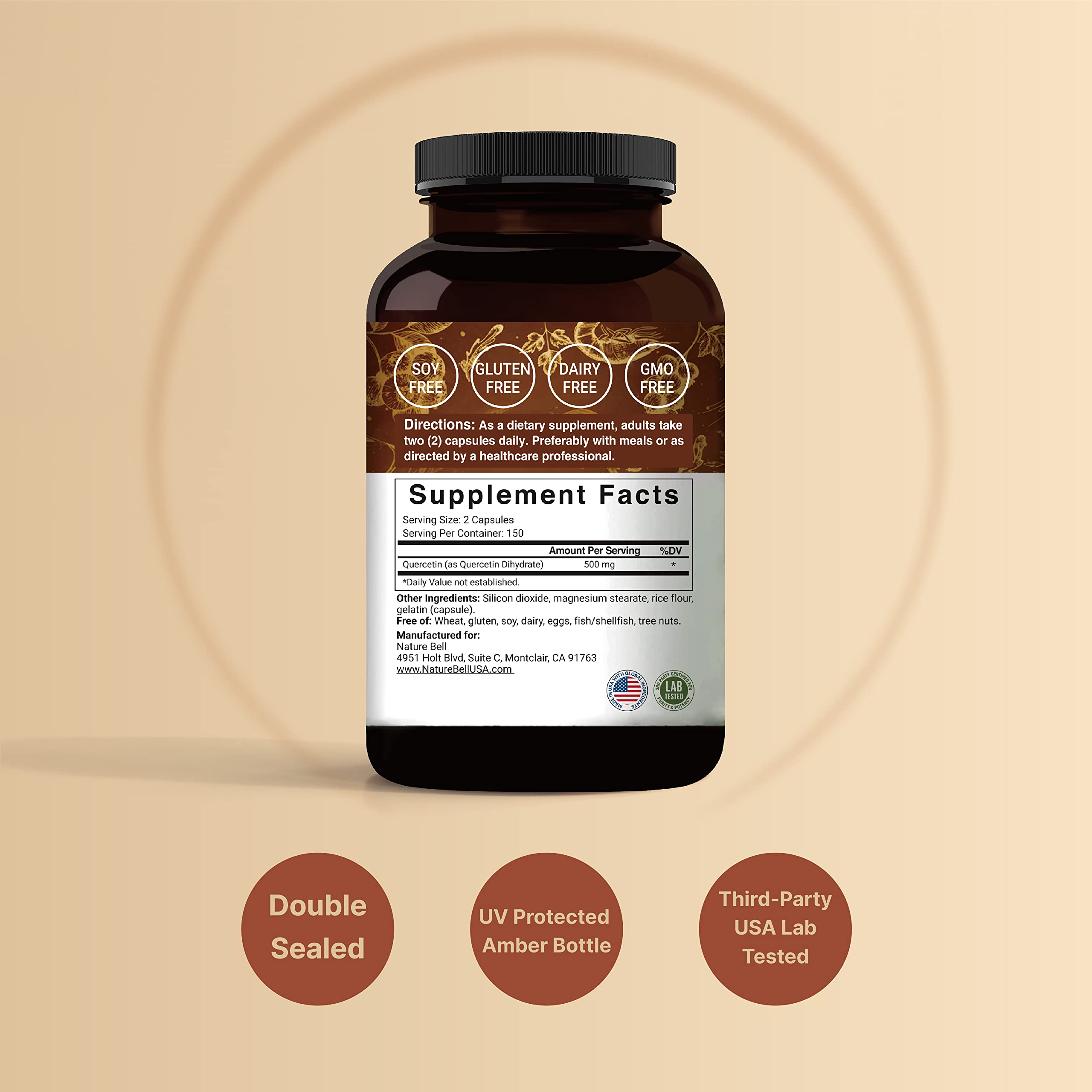 NatureBell Quercetin 500mg Per Serving | 300 Capsules, Ultra Strength Quercetin NatureBellAu supplements