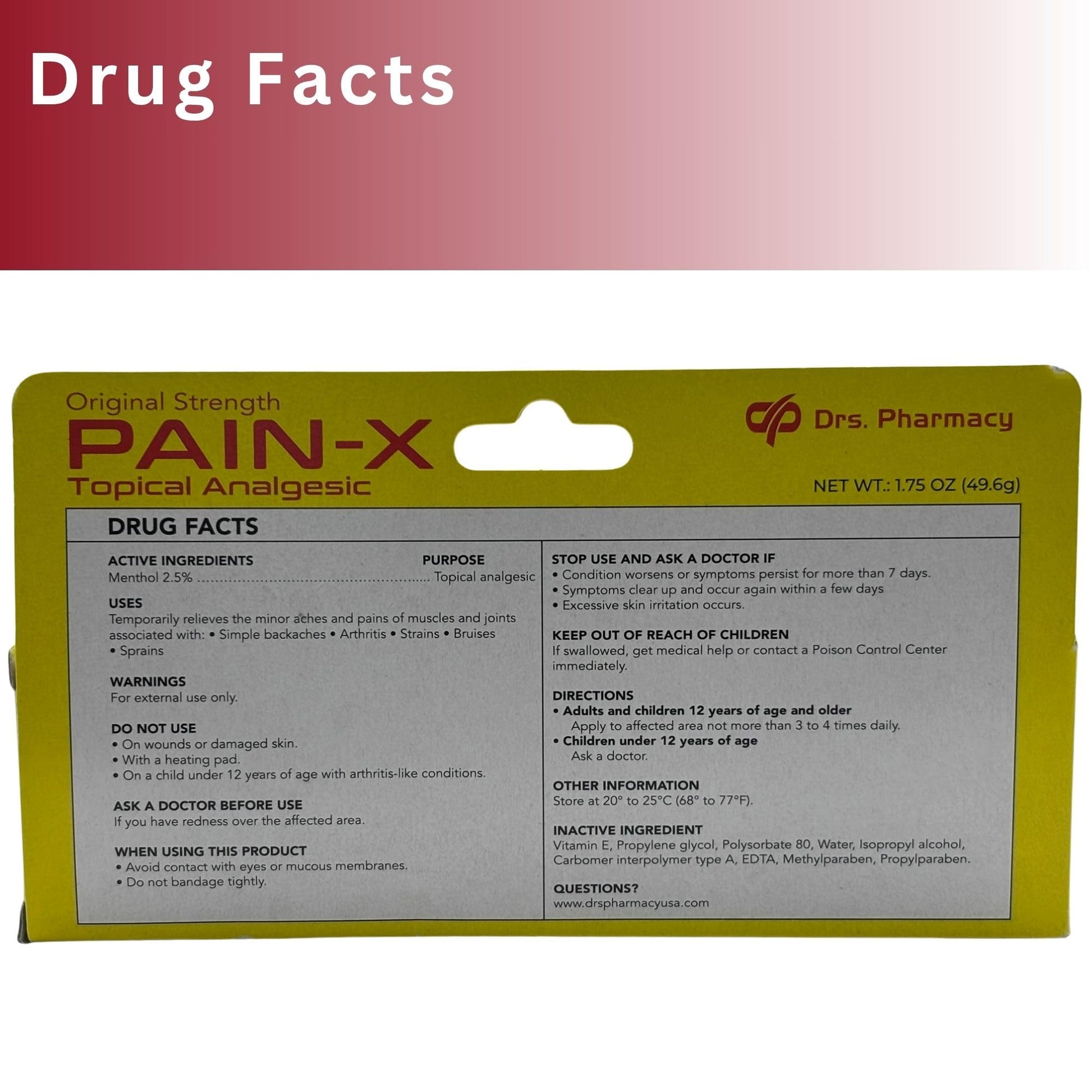 Drs. Pharmacy Pain-X Menthol Cream – Targeted Muscle & Joint Relief – 1.75 oz, Made in USA Drs. PharmacyAu supplements