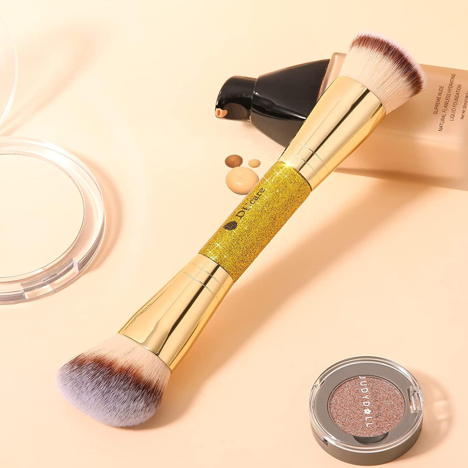 DUcare Dual End Foundation Contour Bronzer Brush, Gold Glitter Handle Double Ended Professional Face Makeup Tool for Liquid Cream Powder DUcareAu supplements