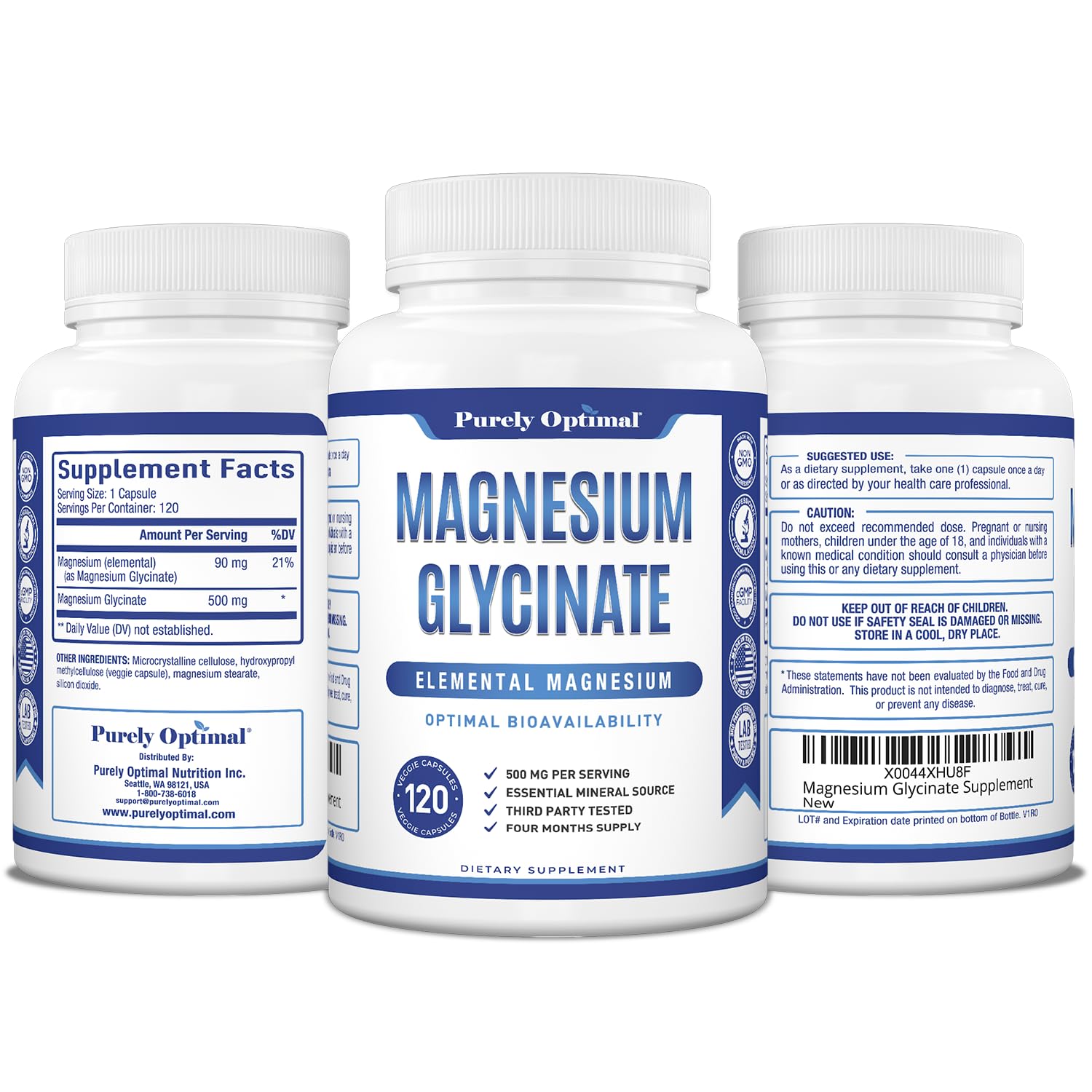 Purely Optimal Magnesium Glycinate 500mg – Sleep Support & Stress Relief – Gentle, High Absorption Magnesium Supplement for Muscle Relaxation, Calm & Nerve Support – 120 Capsules Purely OptimalAu supplements