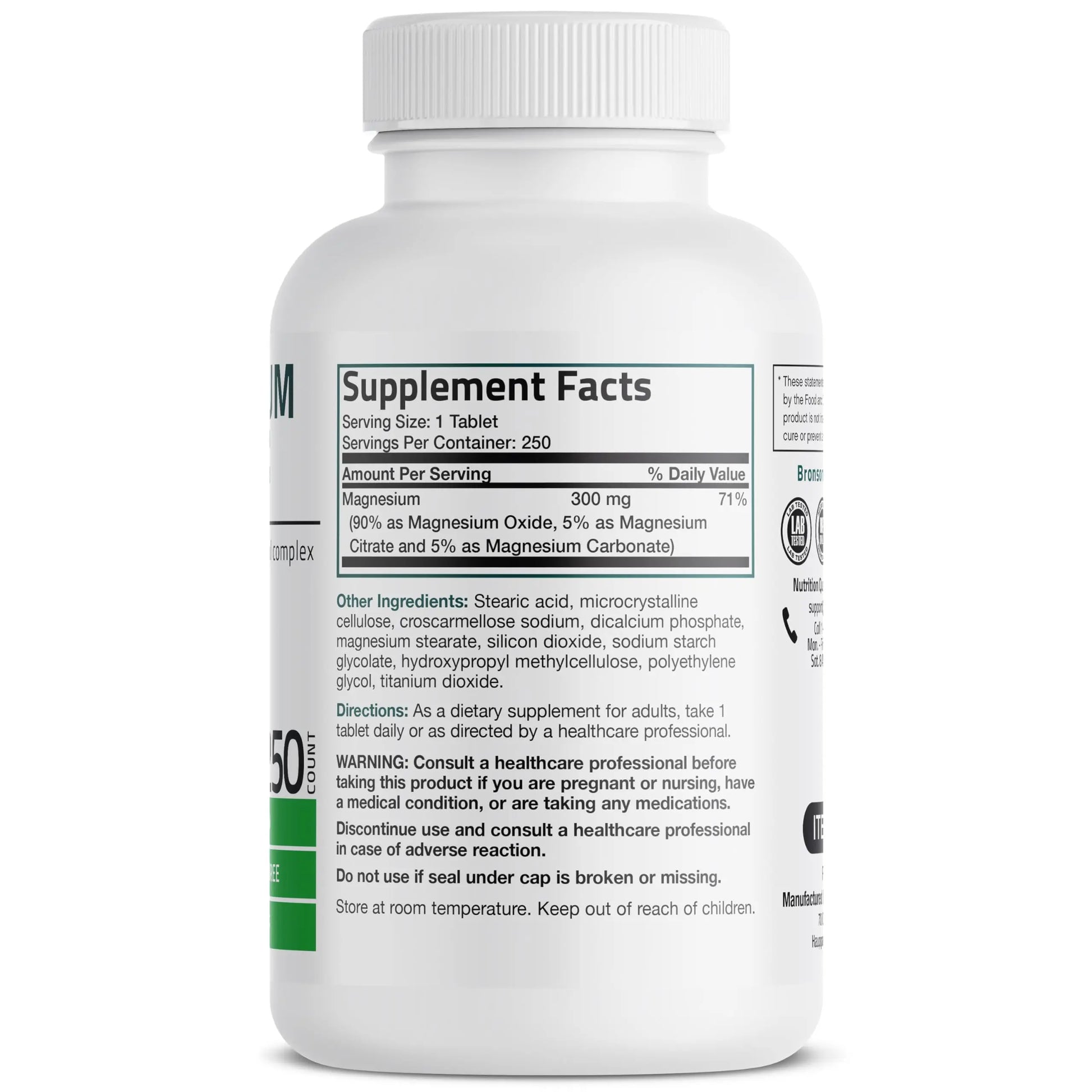 Bronson Triple Magnesium Complex Maximum Coverage 300mg - Non-GMO Formula, 250 Tablets Bronsonnz supplements