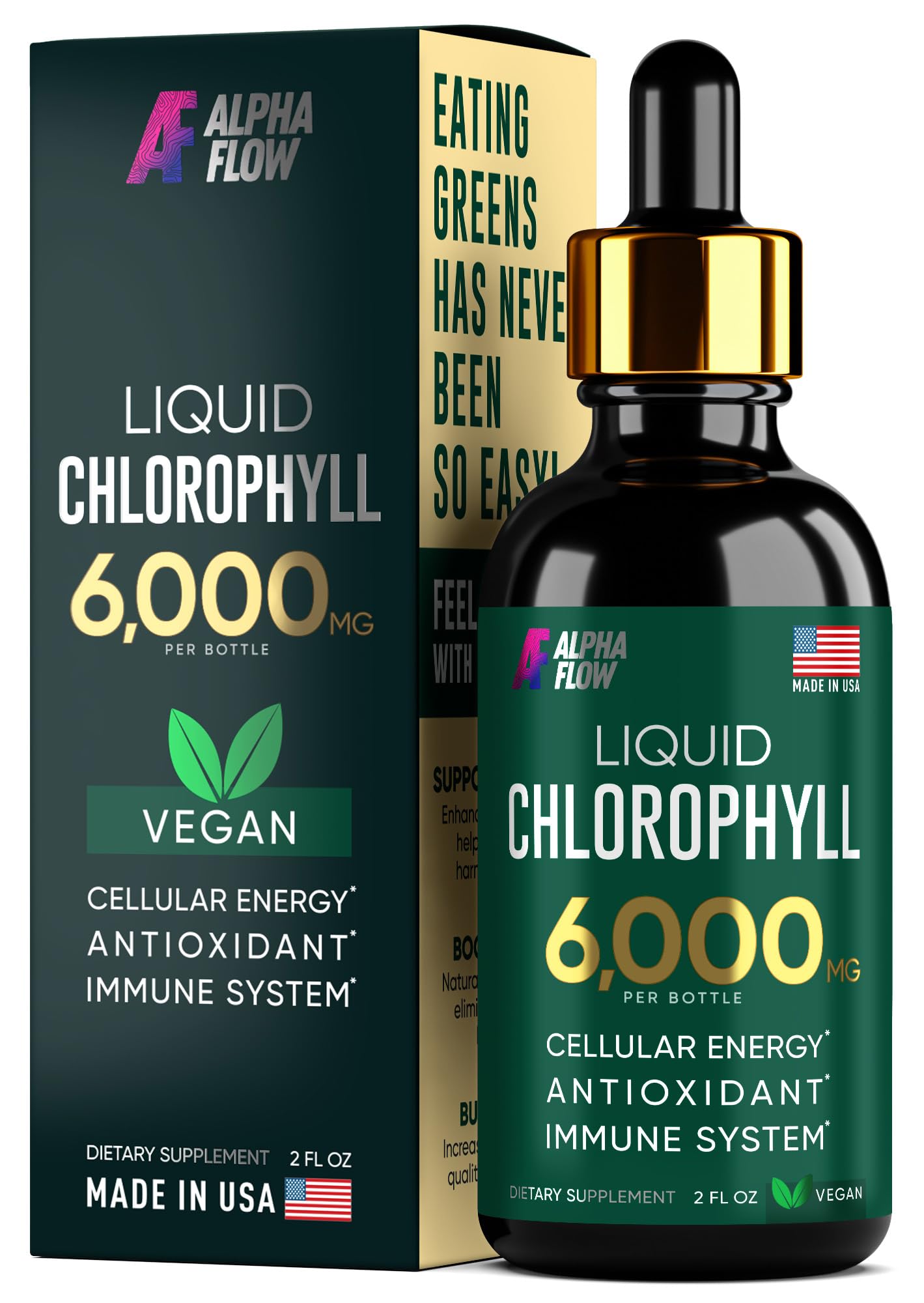 Chlorophyll Liquid Drops 6000 mg - Premium Liquid Chlorophyll Supplement - All-in-One Alpha FlowUS supplements