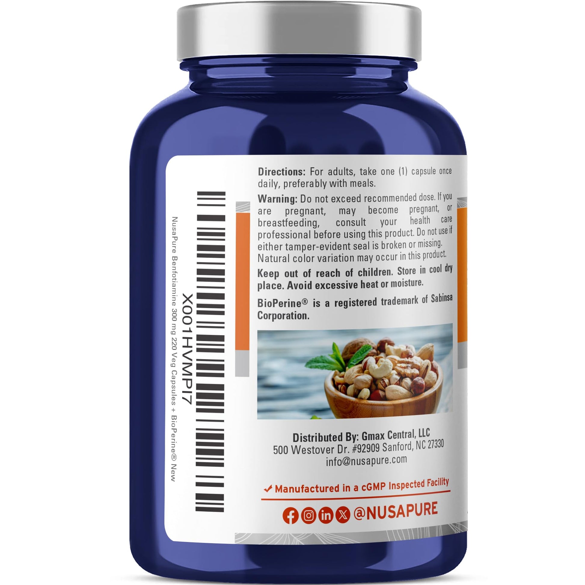 NusaPure Benfotiamine 300mg Per Veggie Caps 220 Count (Non-GMO, Vegan) Bioperine NusaPureAu supplements
