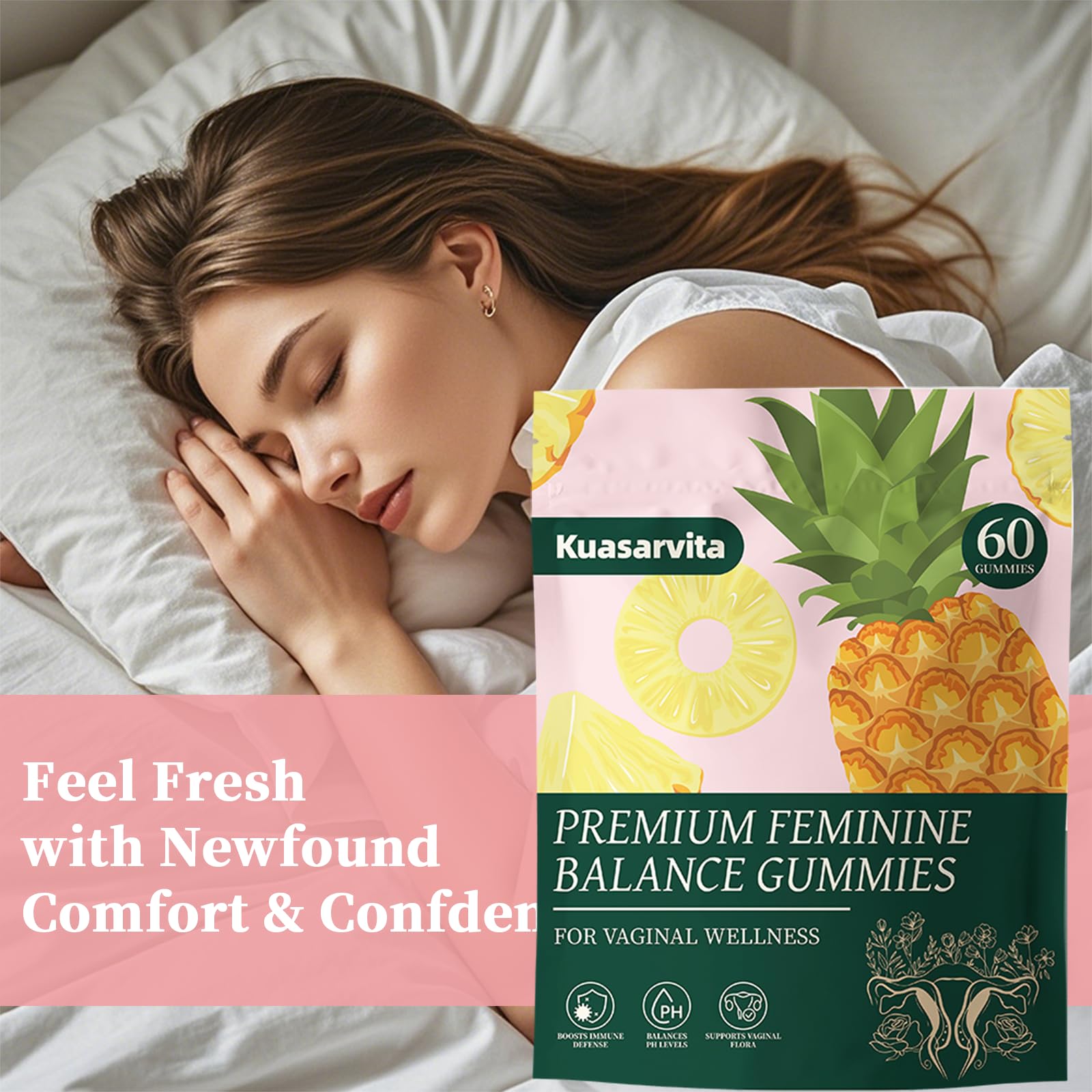 Premium Feminine Balance Gummies,Vital Vaginal Probiotics Source Feminine Gummies,Probiotic Gummies for Prenatal & Postnatal Women - Probiotics for Digestion, pH Balance, Gut Health, Immune Support KuasarvitaAu supplements