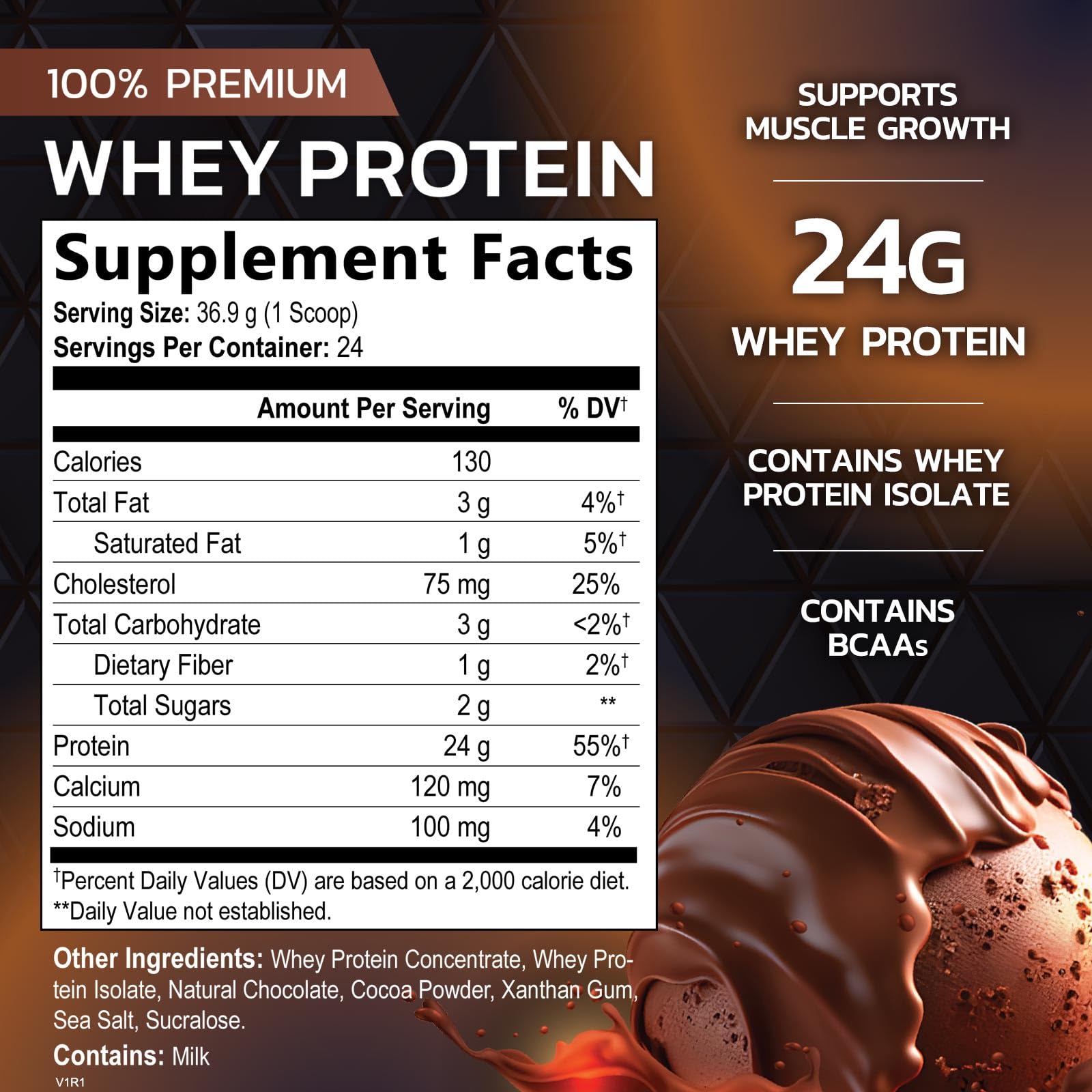 Nature's Premium 100% Whey Protein Powder, 24g of Protein, Double Rich Chocolate Nature's PeakUS supplements