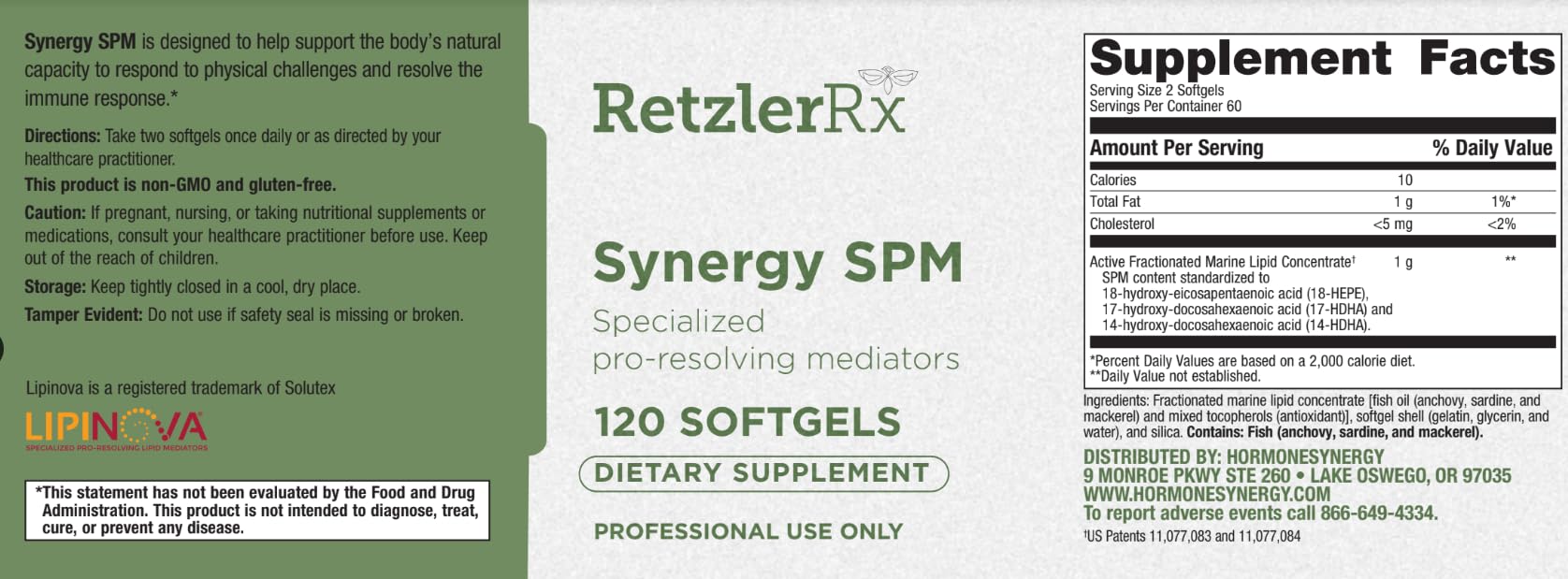 Specialized Pro Resolving Mediators - Synergy SPM by RetzlerRx® - SPM's for Joint Comfort, Tissue Health & Minor Discomfort Relief* - Non-GMO - Gluten Free - 120 Softgels HormoneSynergyAu supplements