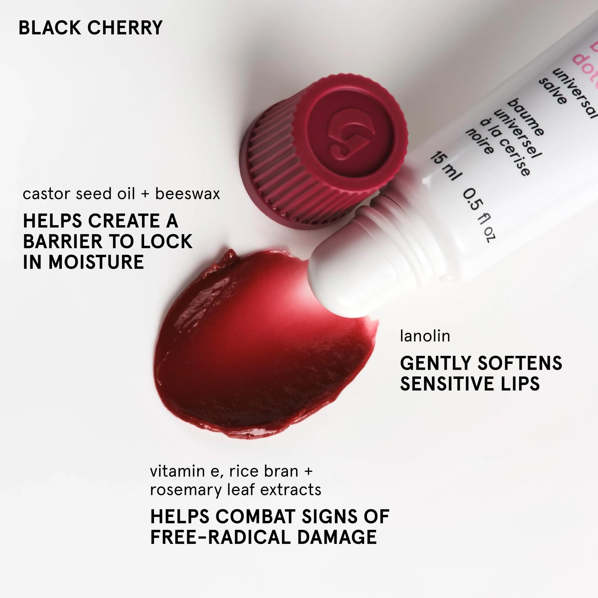 Glossier Balm Dotcom Hydrating Tinted Lip Balm - Universal Salve, Up to 12Hr Moisture for Dry Lips, Cuticles & Skin - Lanolin, Beeswax & Castor Oil - Black Cherry, Burgundy Tint, 15ml GlossierAu supplements